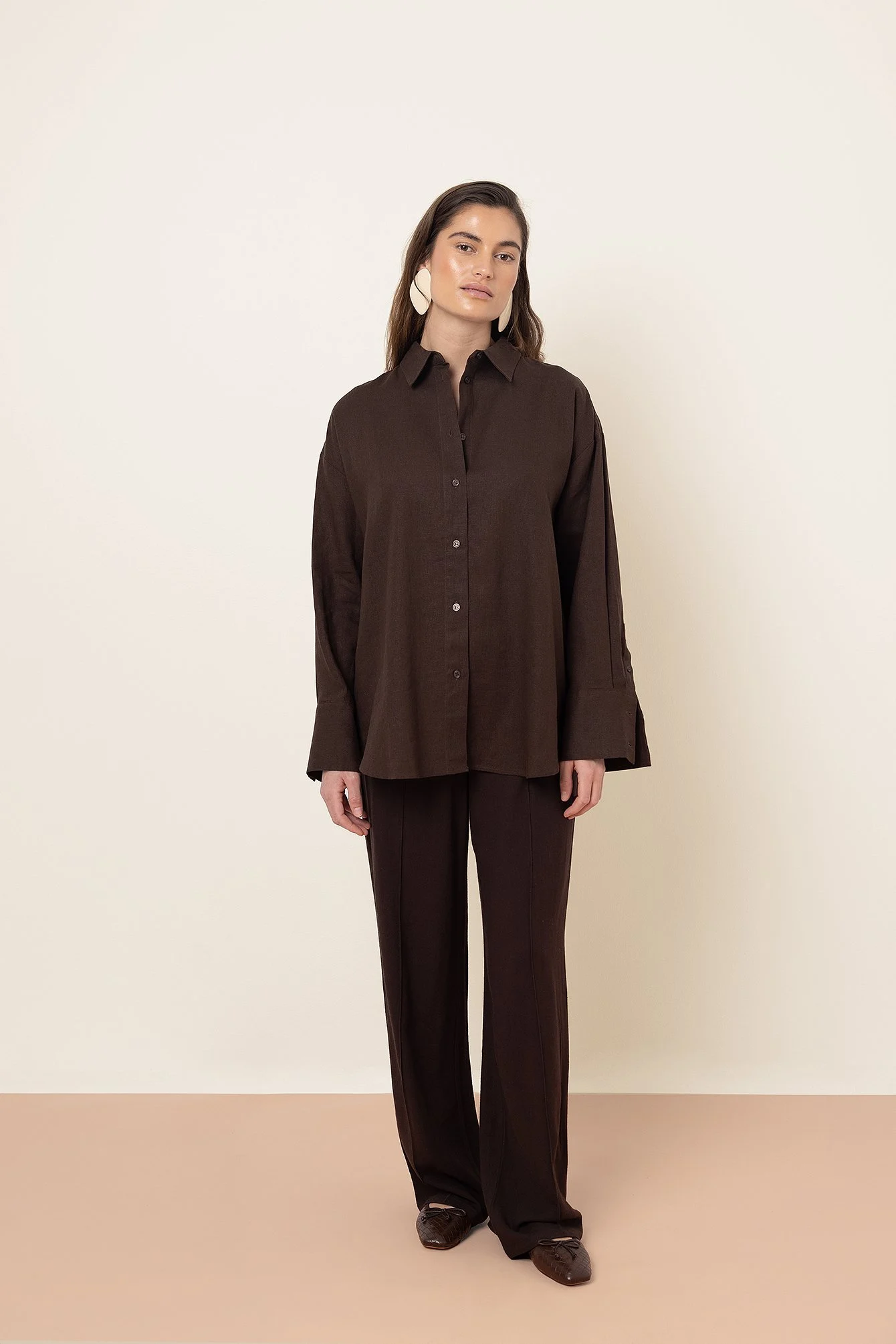Gerade Hose aus Leinen-Mix mit hoher Taille