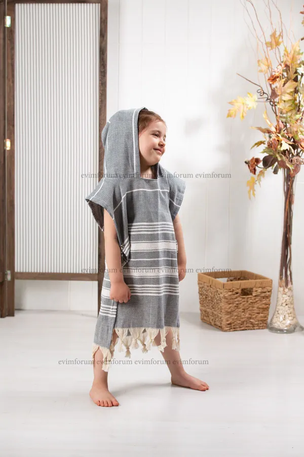 Formeya  Kinder-Poncho, Strandtuch aus 100 % Baumwolle, Peshtemal-Grau