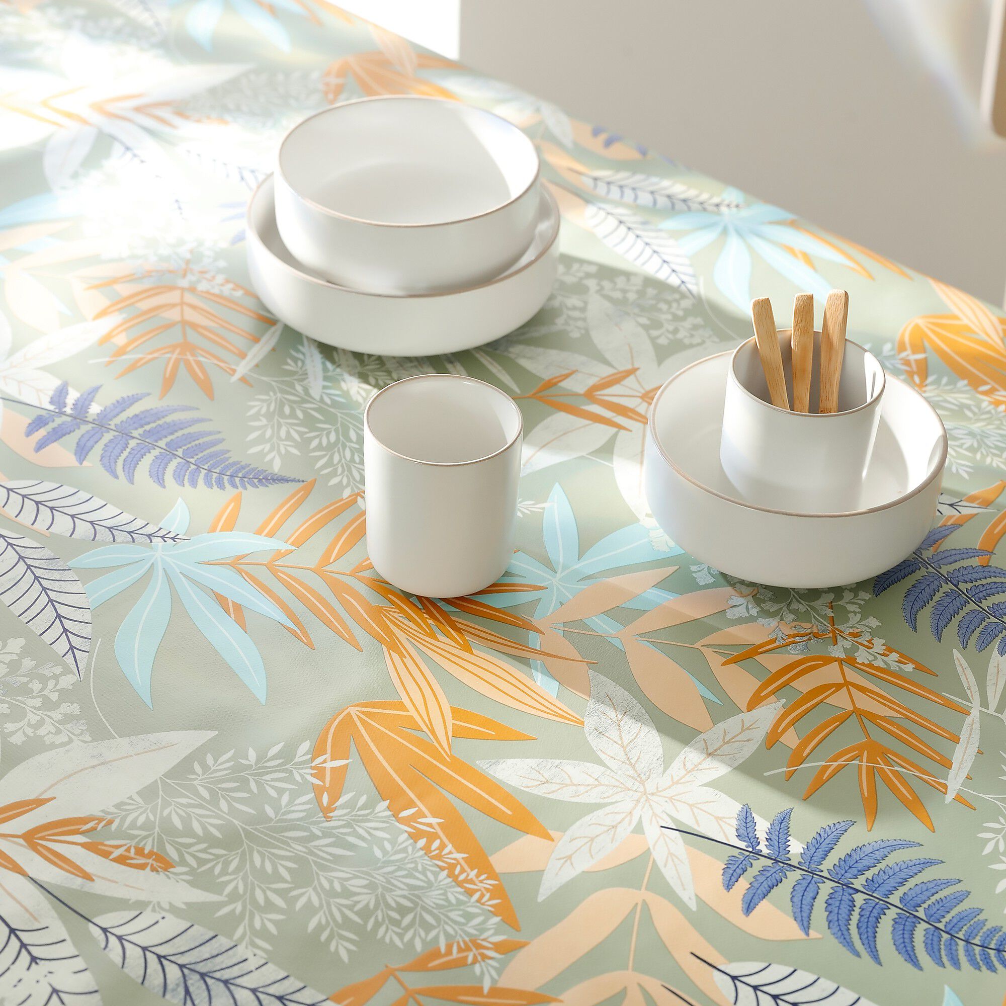 Nappe toile cirée imprimée feuillages