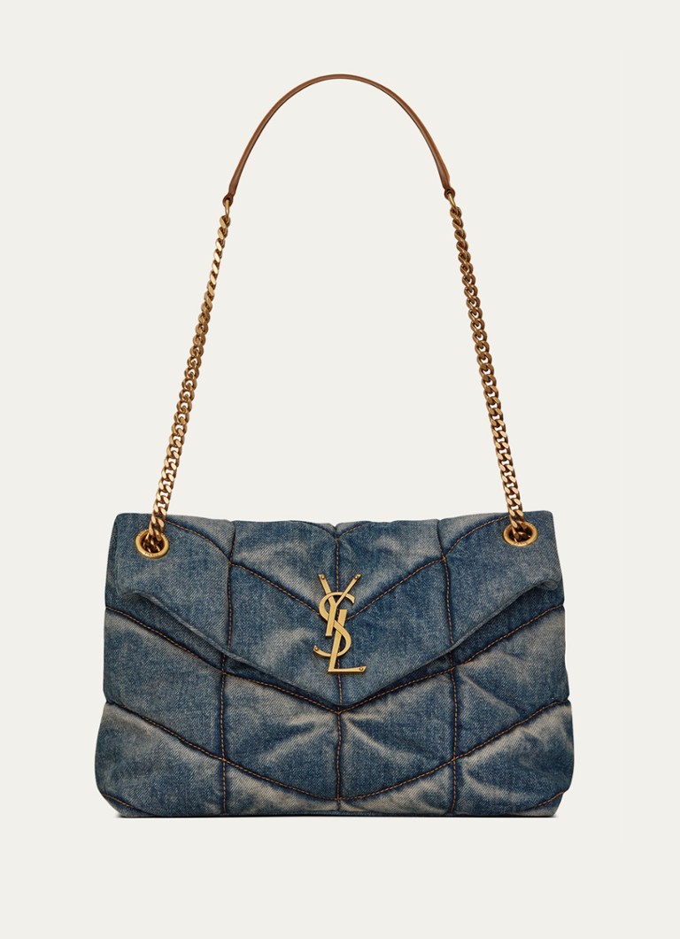 Saint Laurent Puffer Small shoulder bag of quilted denim and calf suede