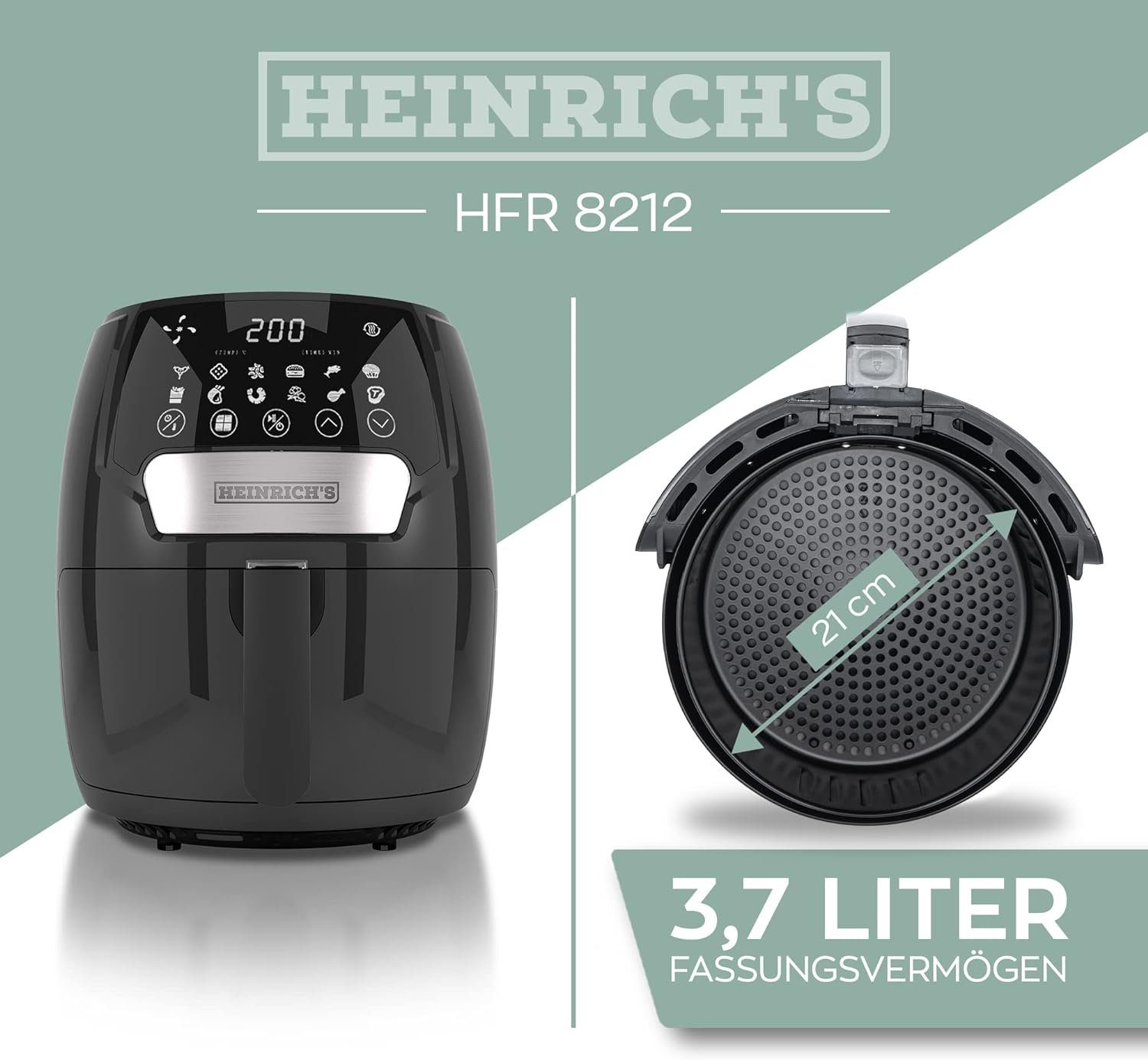 Heinrich´s Heißluftfritteuse HFR 8212, 1500,00 W, Airfryer, Fritteuse, 3,7 Liter, Luftfritteuse