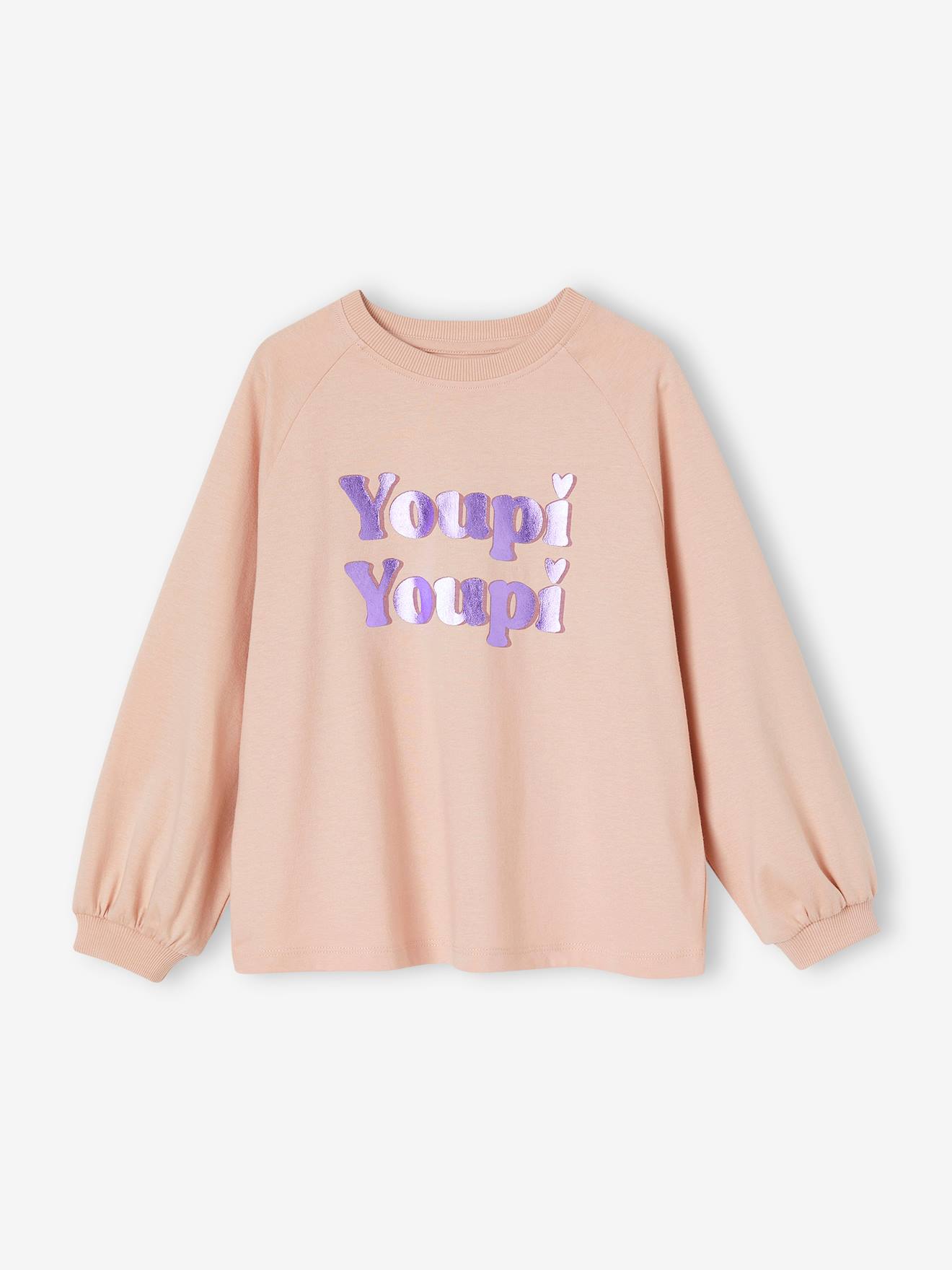 Vertbaudet Mädchen Shirt mit Glanz-Schrift, A-Linie - pudrig rosa