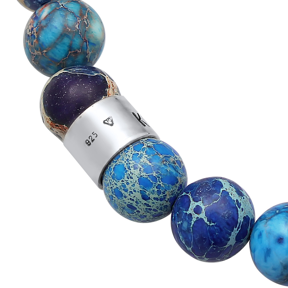 KUZZOI KUZZOI Bracelet Hommes Beads Tendance boules avec agate Bleu en Argent Sterling 9 Bracelet