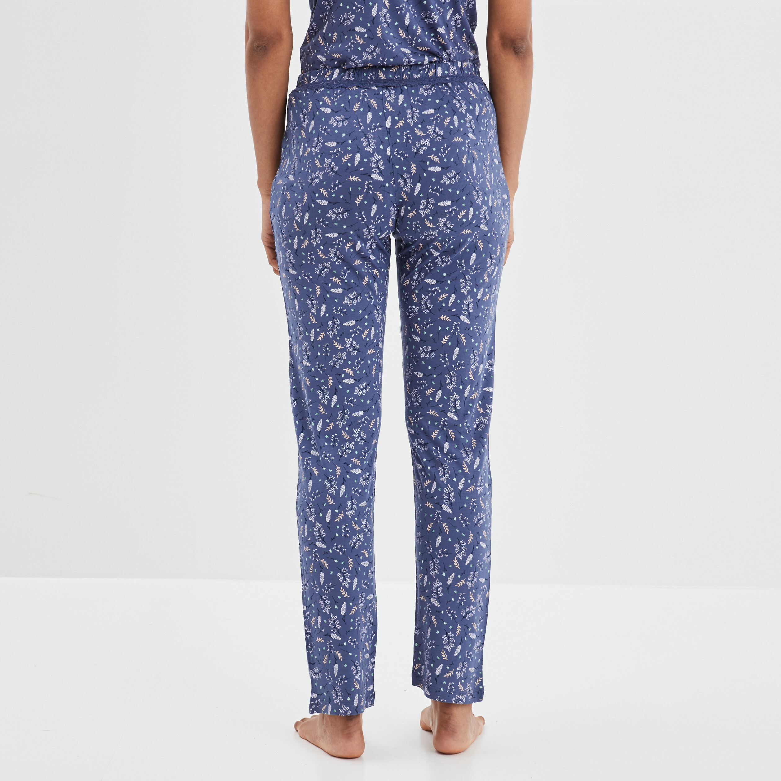 Pantalon pyjama liseré dentelle bleu femme | La Halle