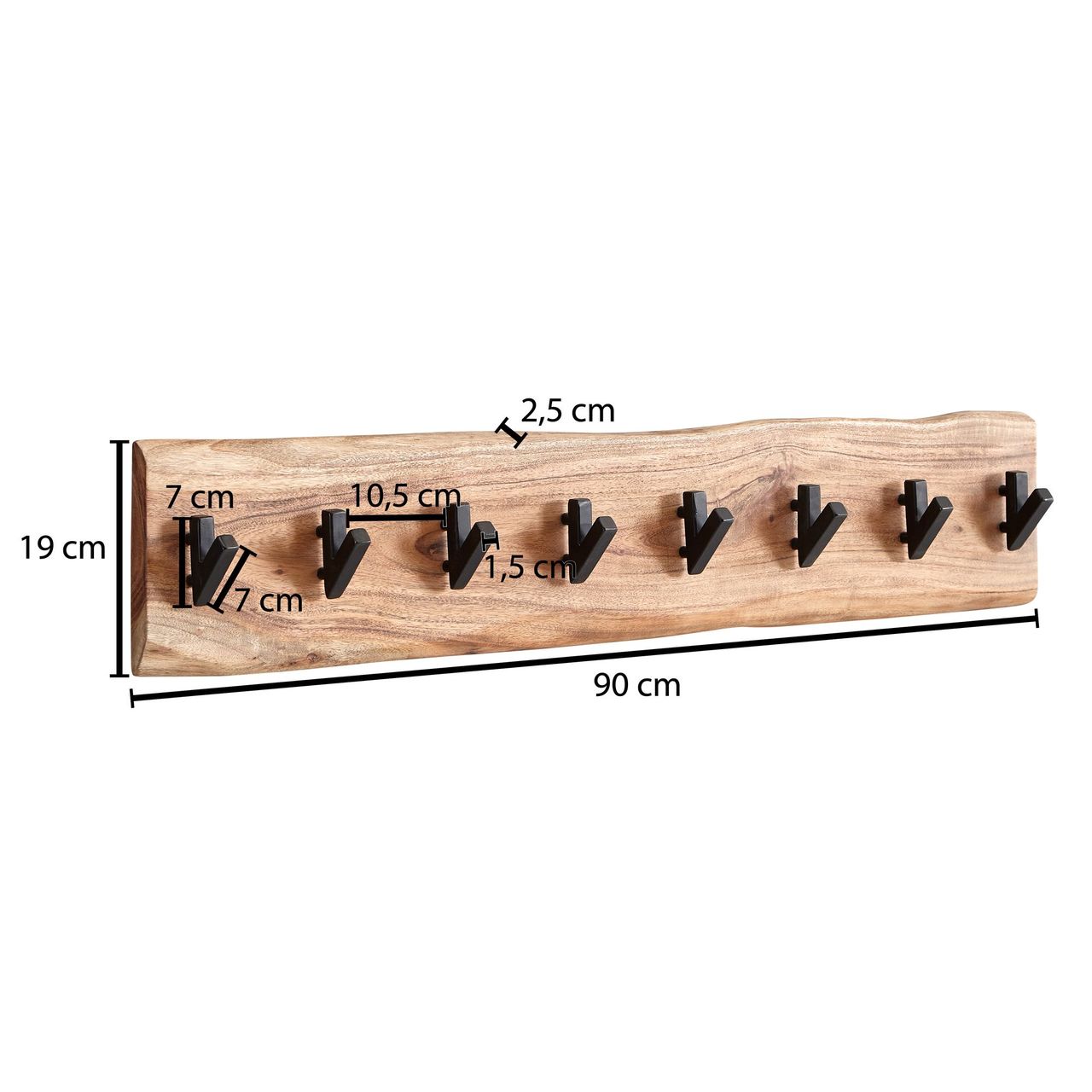 Wohnling Wandgarderobe Holz Metall 90 x 19 x 9 cm