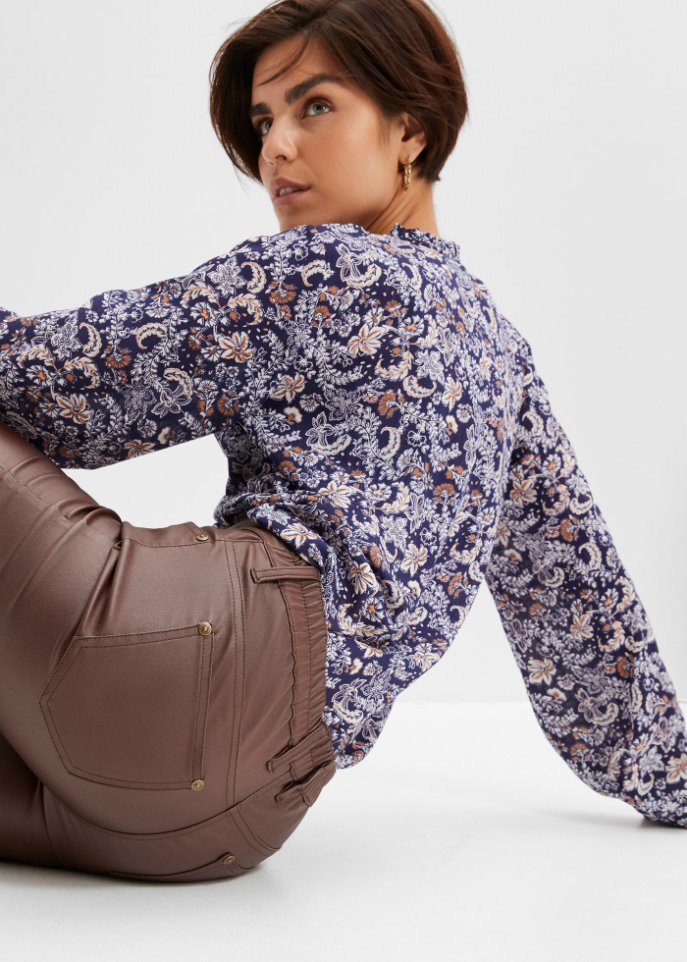 High-Waist-Stretch-Hose mit Beschichtung und Bequembund, Flared