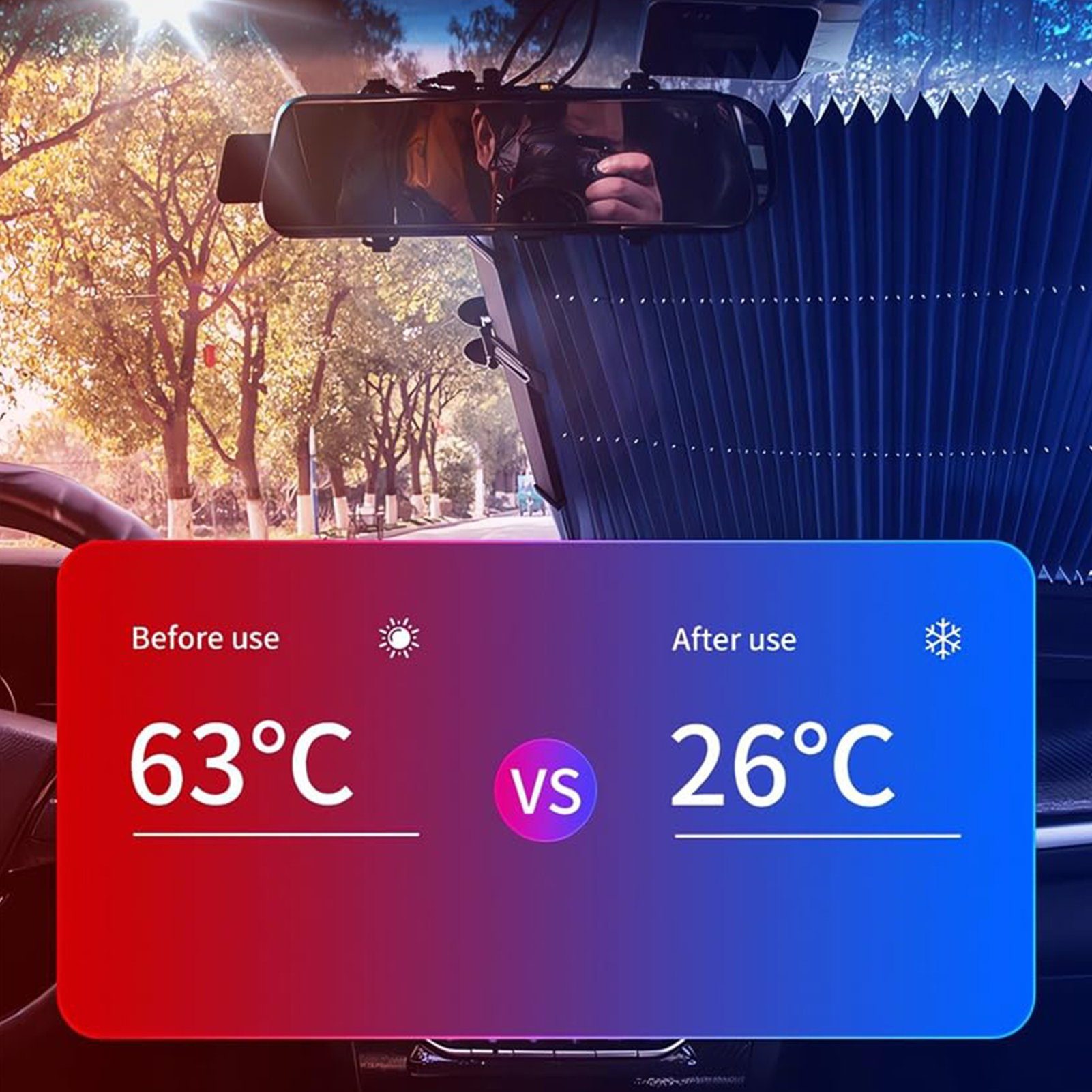 Rutaqian Autosonnenschutz Auto-Sonnenschutz Wärmeisolierung Sonnenschirm, (Automatisch versenkbarer Sonnenschutz, Multifunktionaler Auto-Sonnencreme Sonnenschutz vorn), Breites Anwendungsspektrum für alle Fahrzeuge geeignet