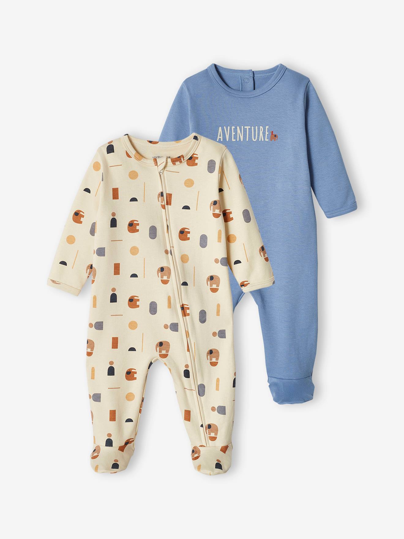 Vertbaudet 2er-Pack Jungen Baby Strampler Oeko-Tex - blau chambray