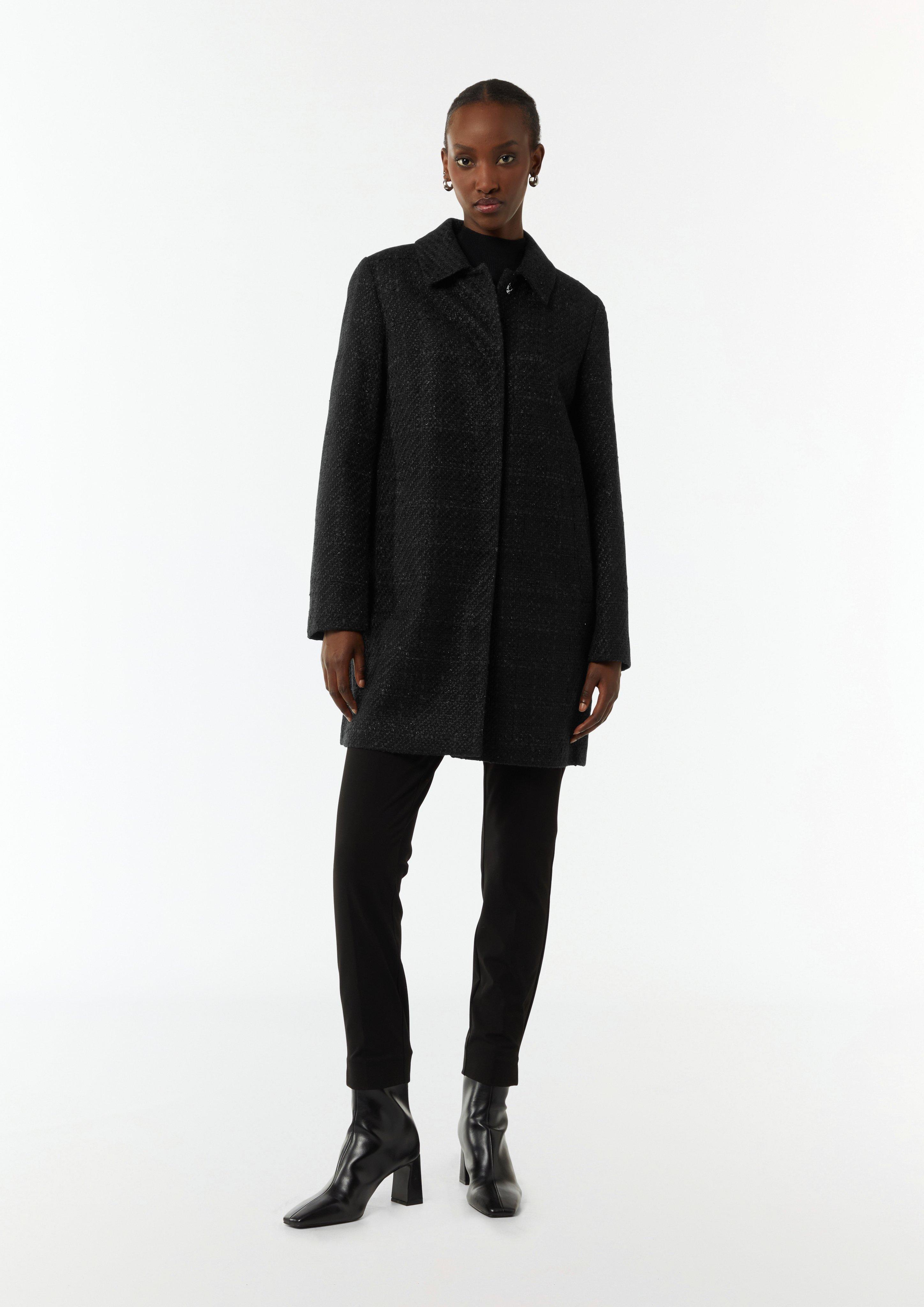 Tweed-Mantel mit schimmerndem Garn - schwarz