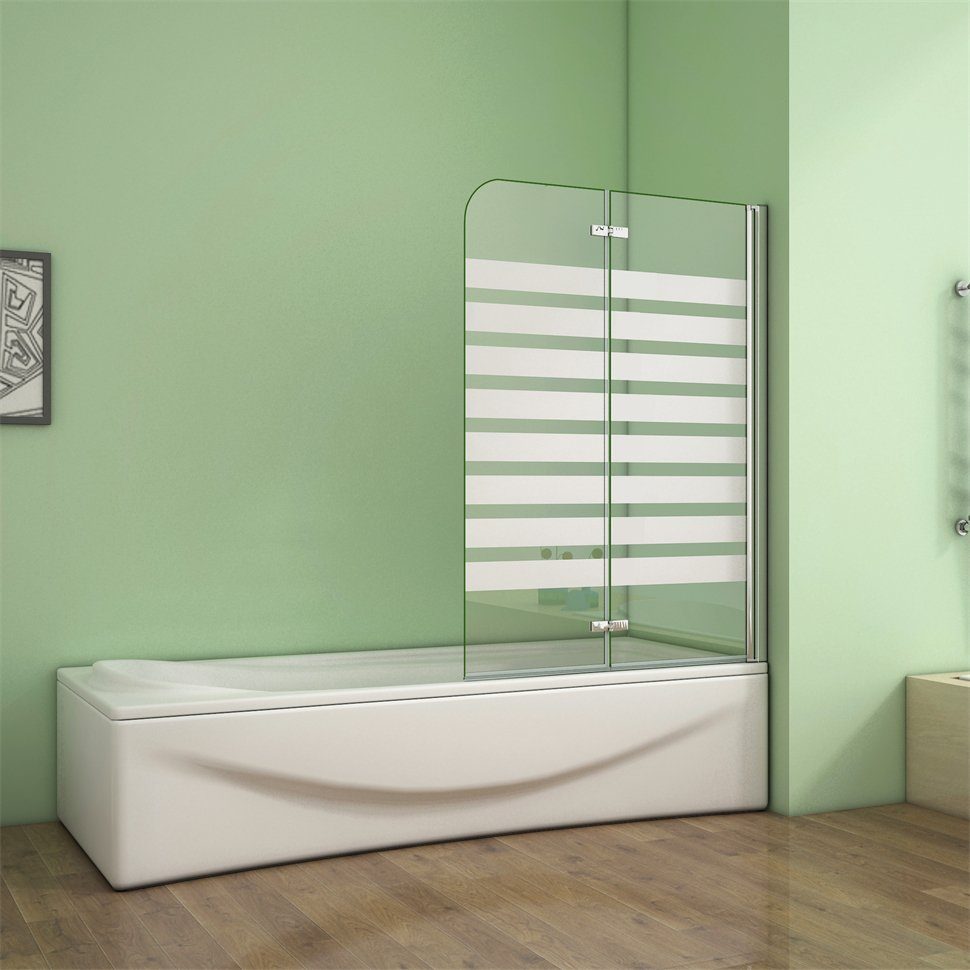 duschspa Badewannenaufsatz Faltwand Badewannenaufsatz mit weißen Streifen Glaswand auf Badewanne, Einscheibensicherheitsglas, Sicherheitsglas, (Set), Breite 120cm, Höhe 140cm, Glas