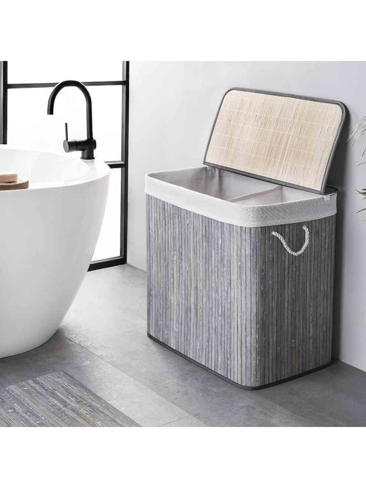 WohnDirect Wäschekorb mit Deckel BAMBOO in Waschgrau günstig kaufen