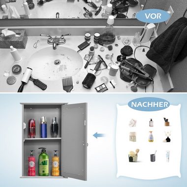 COSTWAY Spiegelschrank Bad, mit Tür & Ablage, Holz, 34x15x53cm, grau
