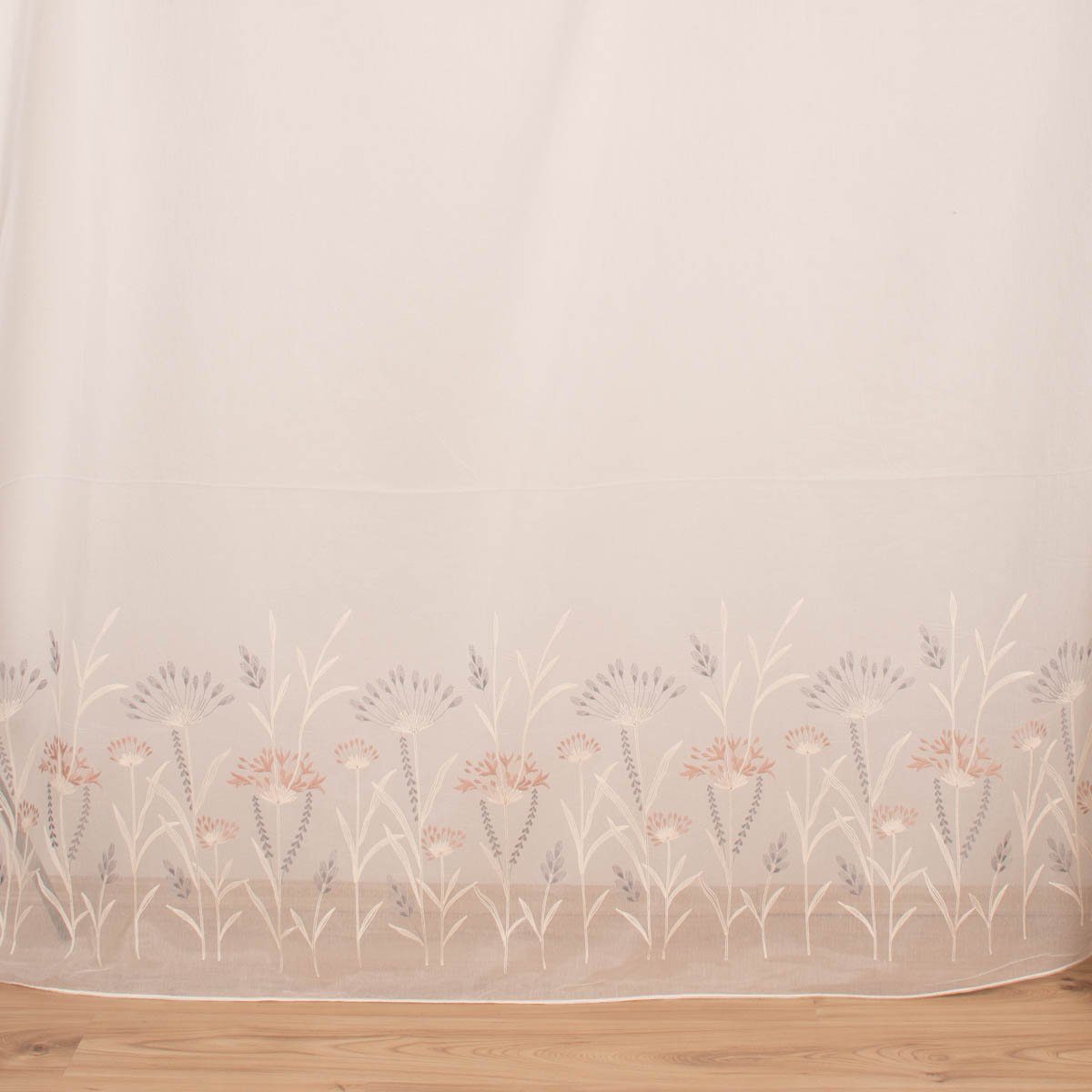 Meterware Gardinenstoff Gardinenstores Strukturvoile Stickerei Blumen Gräser ec, SCHÖNER LEBEN., leicht perforiert, Stickerei/Stickstoff, bestickt, mit Bleiband, pflegeleicht, überbreit