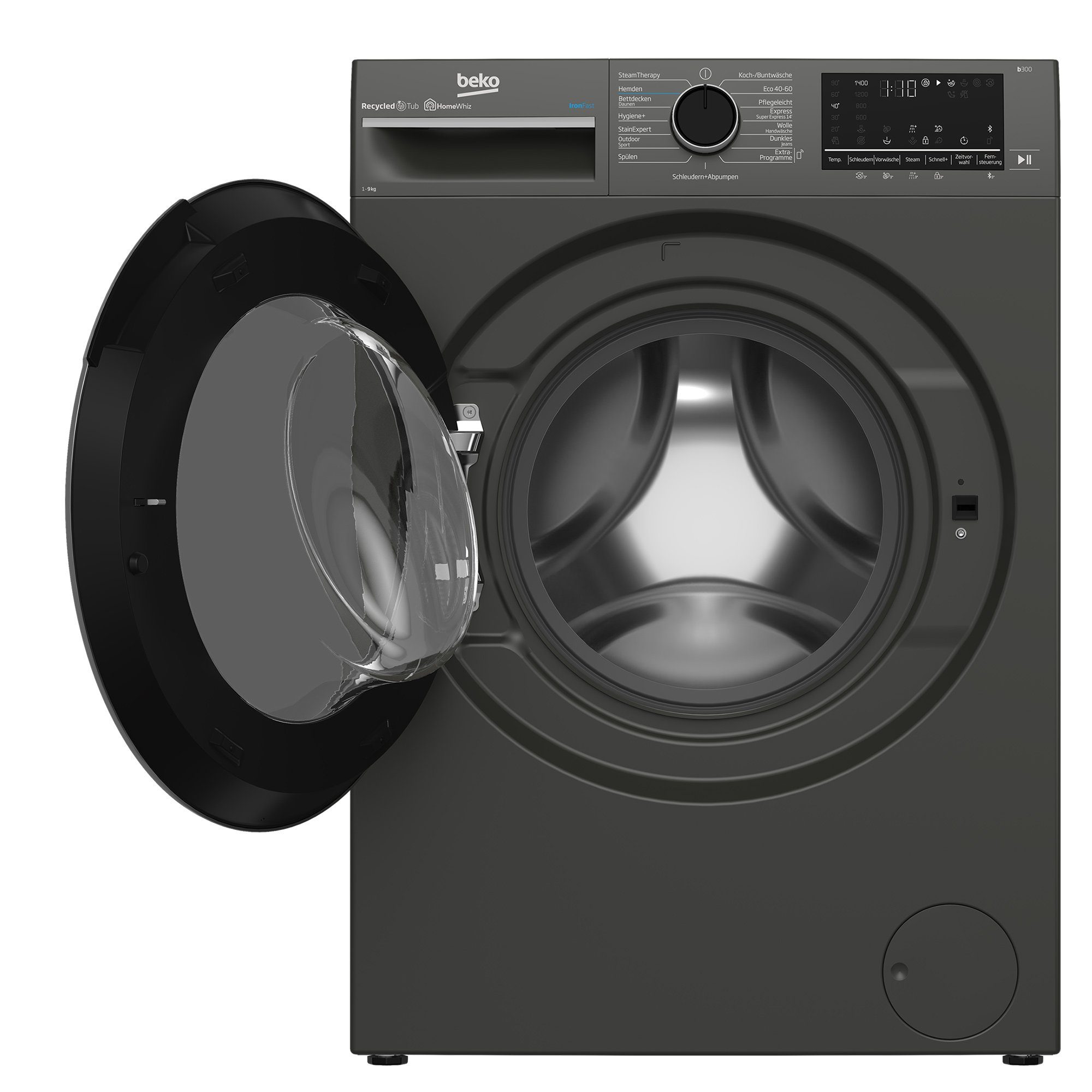 BEKO Waschmaschine B3WFT59415M, 9 kg, 1400 U/min, HomeWhiz, Bluetooth, Dampffunktion, Nachlegefunktion