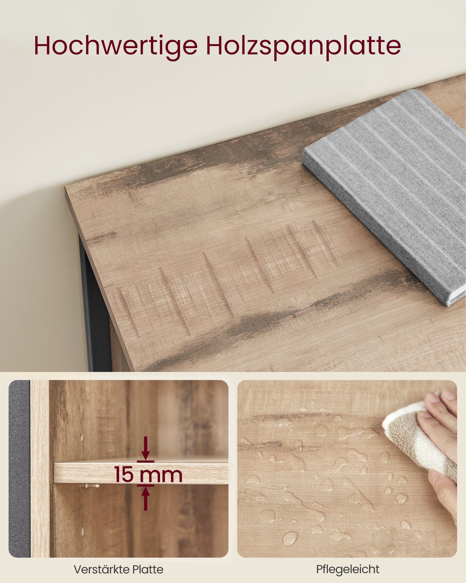 VASAGLE Sideboard Kommode, 70 x 30 x 80 cm, mit Schublade, mit Schiebetür