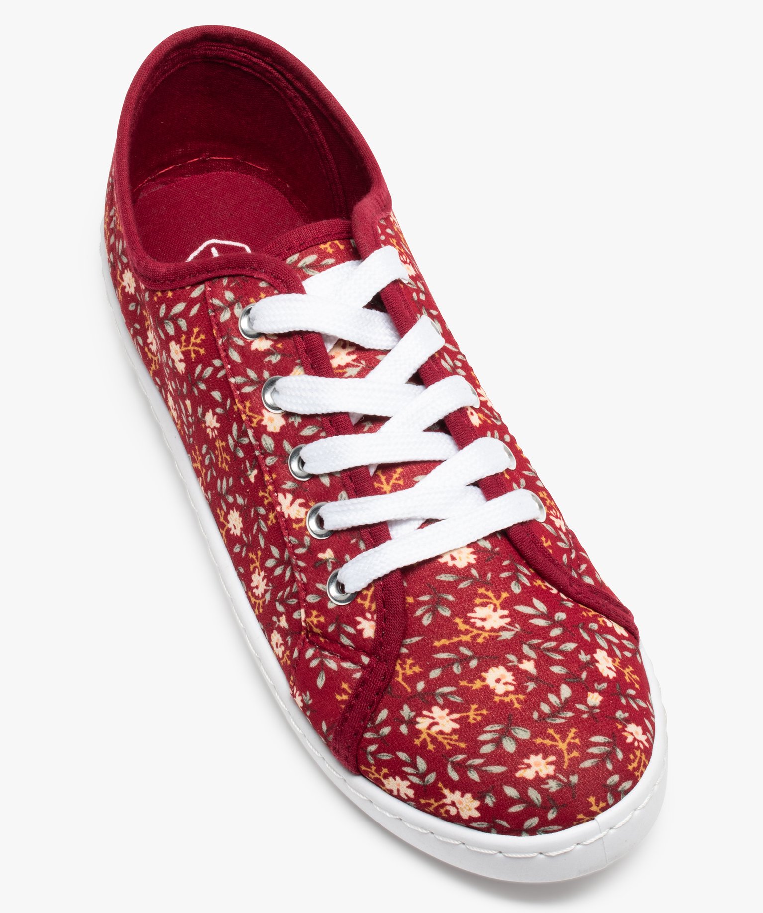Baskets femme en toile imprimée fleurs fermeture lacets rouge | GEMO