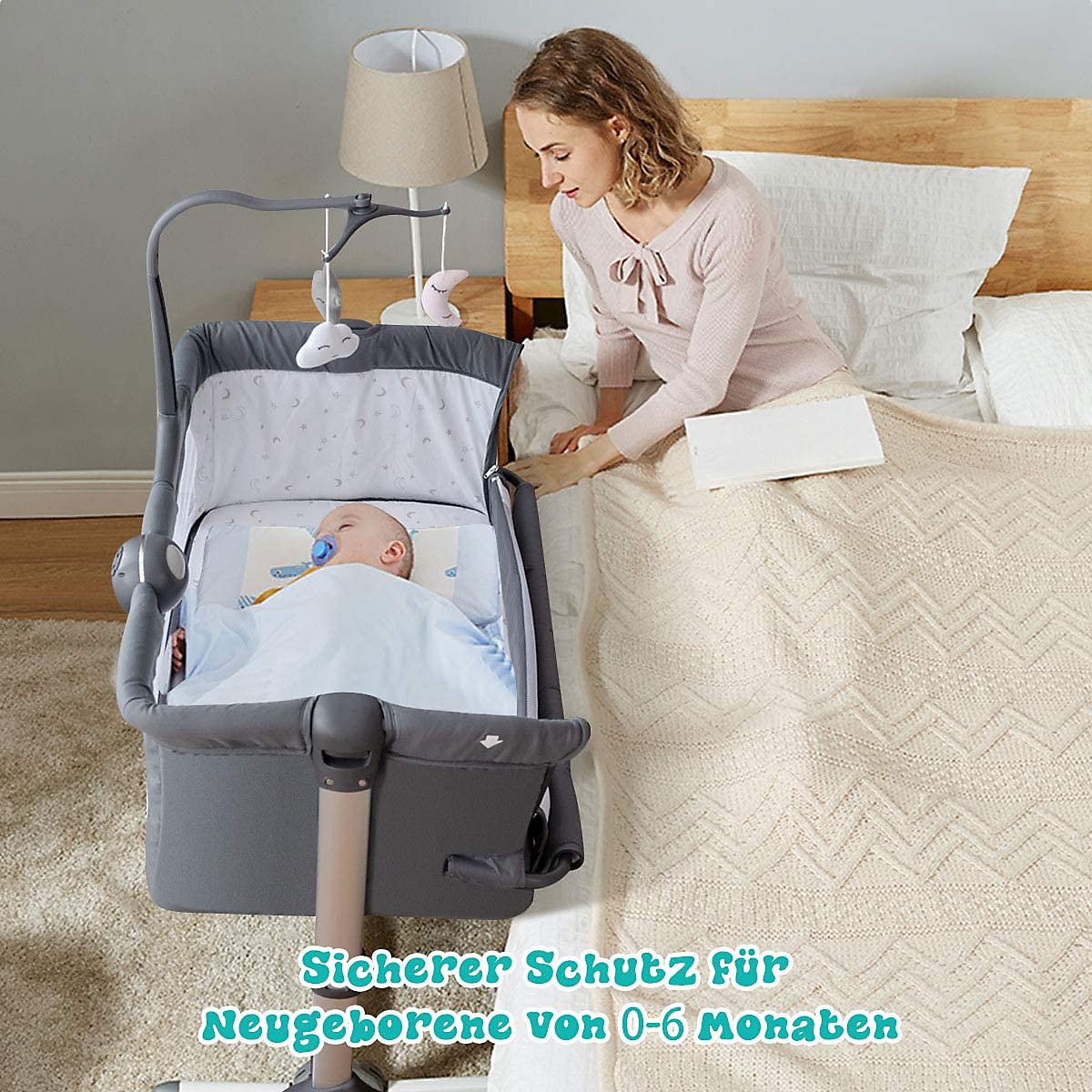 Beistellbett breit-, neigungs- & höhenverstellbar