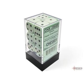 Opaque Pastel D6 Dice Block 16mm - Green / Black