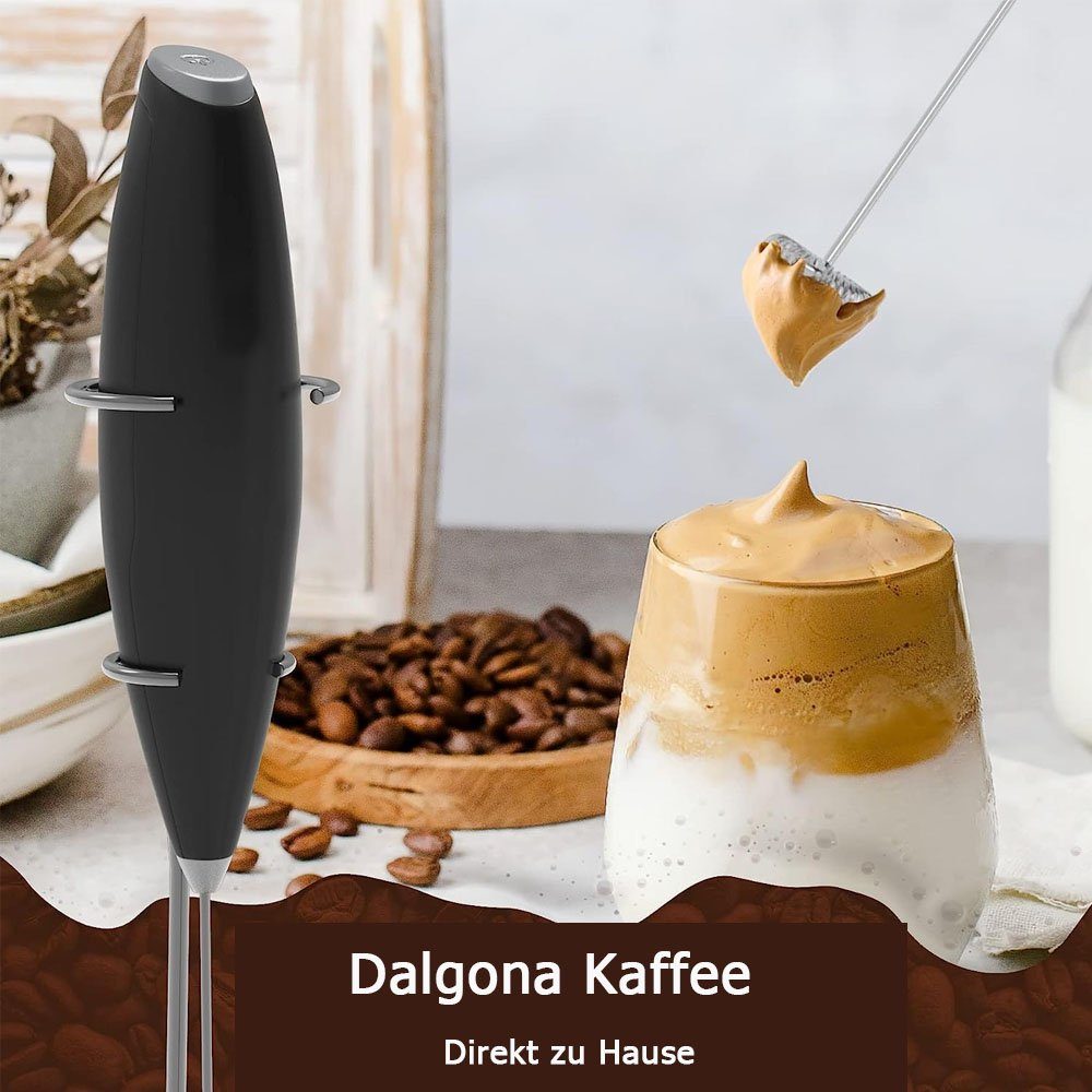 Sarfly Milchaufschäumer Milchaufschäumer Stab,Milchschäumer Elektrisch - mit Edelstahlständer, 15-20s,14500 rpm Batteriebetriebener Milk Frother
