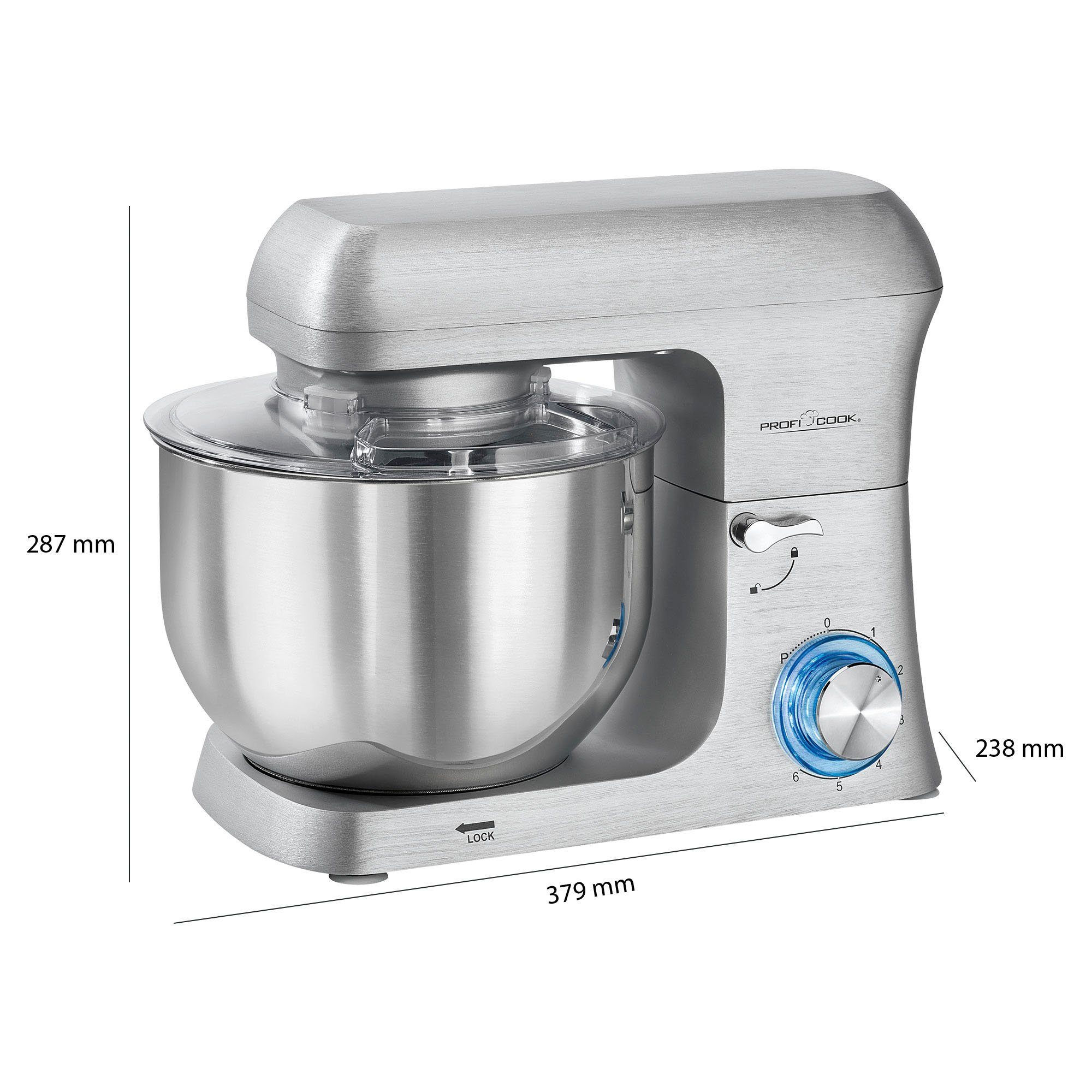 ProfiCook Küchenmaschine PC-KM 1188 alu 6,0L, 1500 W, 6 l Schüssel
