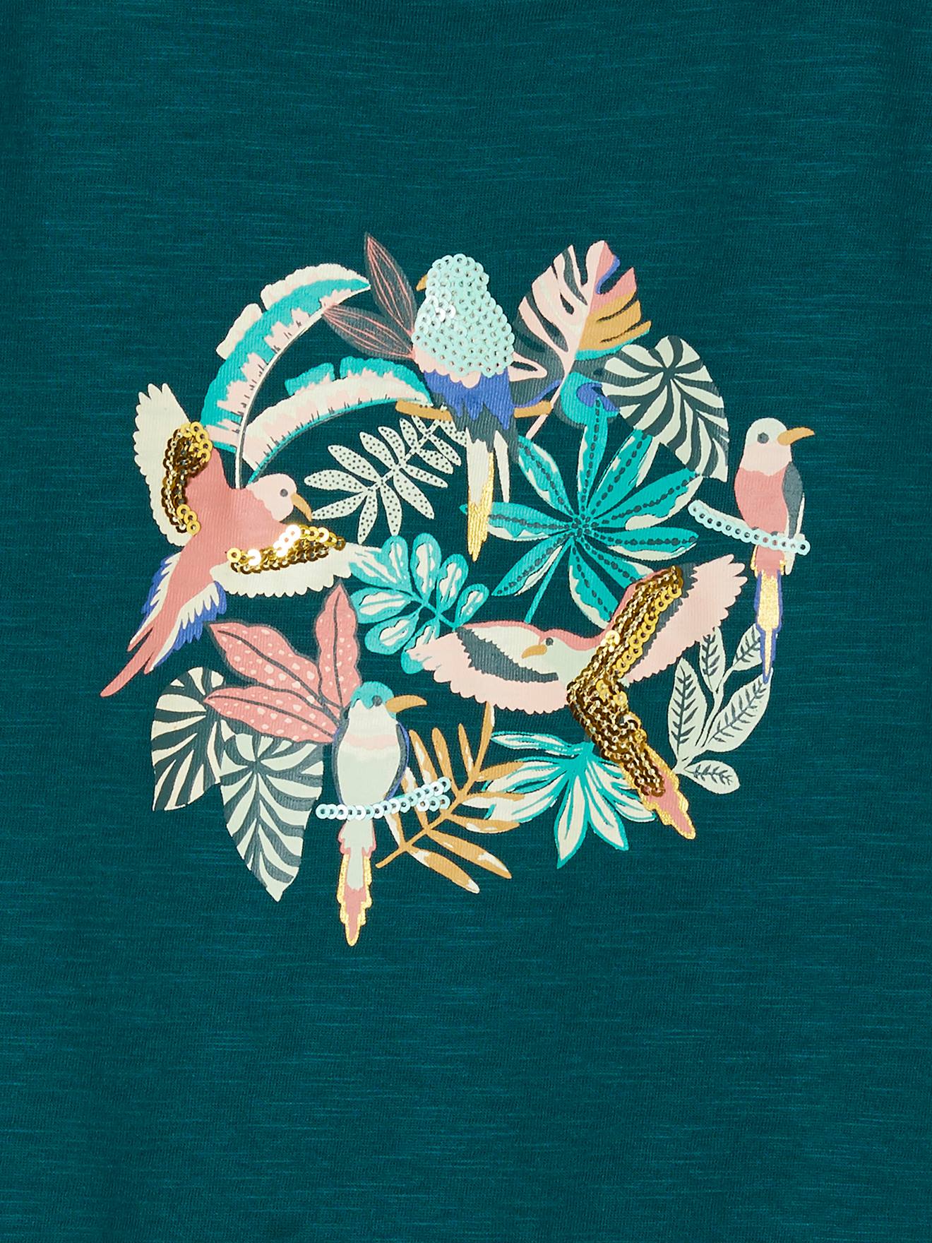 Vertbaudet Mädchen T-Shirt mit Pailletten-Print und Volants Oeko-Tex - aqua