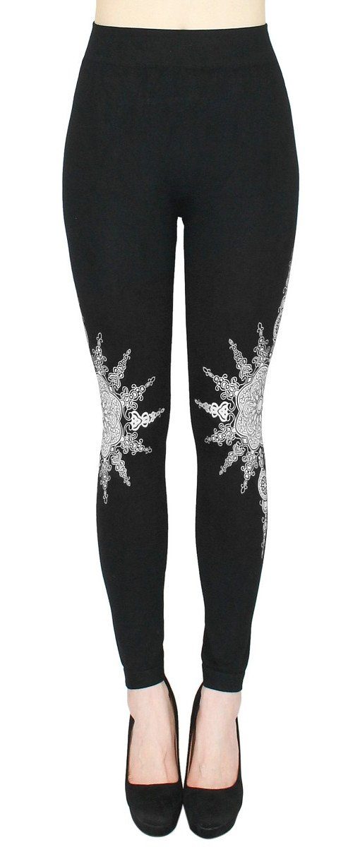 dy_mode Highwaist Leggings Damen Leggings mit Blumen Druck Mandala Muster Leggins Schwarz mit elastischem Bund