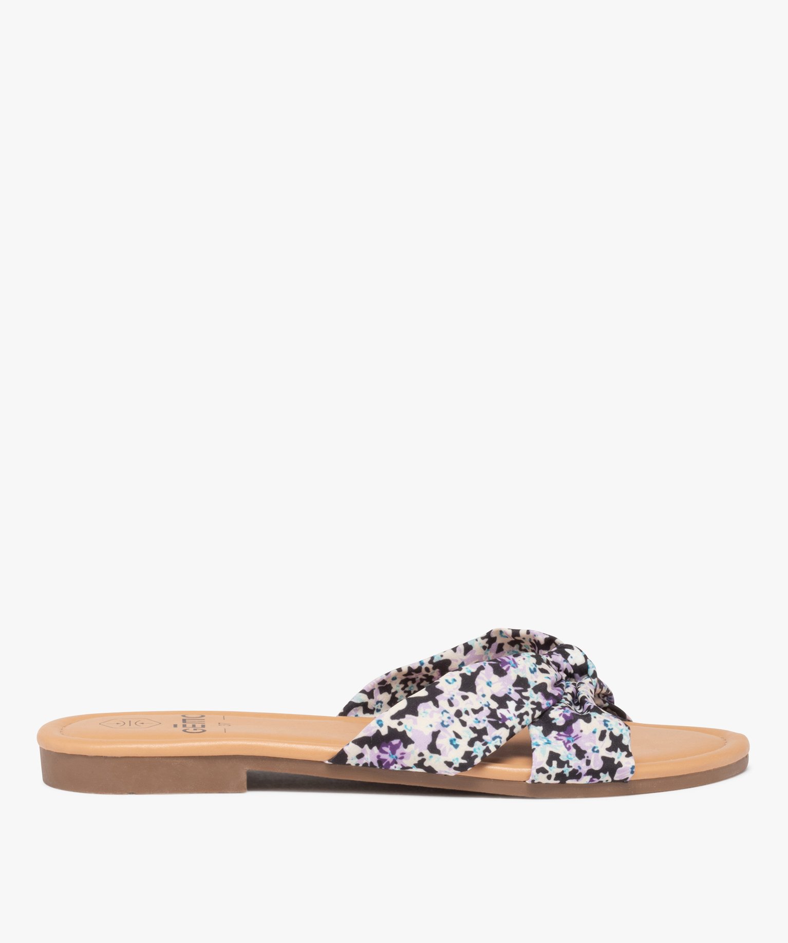 Mules femme à talon plat et dessus en toile drapée noir | GEMO