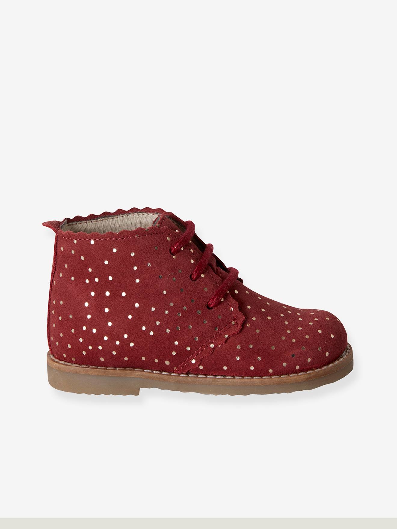 Bottines lacées cuir bébé fille bordeaux