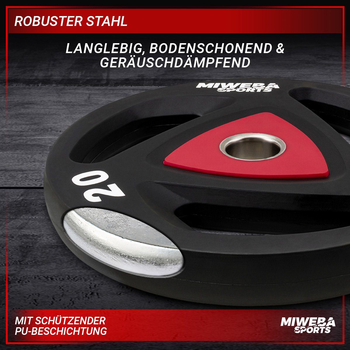 Miweba Sports Hantelscheiben Olympia Hantelscheiben Set - 2.5 - 20.0 kg, 5 kg, (2er-Set, Hantelscheibenset, Hantel Gewichte Set, Gewicht Scheiben, Muskelaufbau, Workout, Training, Ganzkörpertraining, 2-tlg., 2 x 2.5 kg, Ø 50/51 mm, Stahl), Gewicht Sc