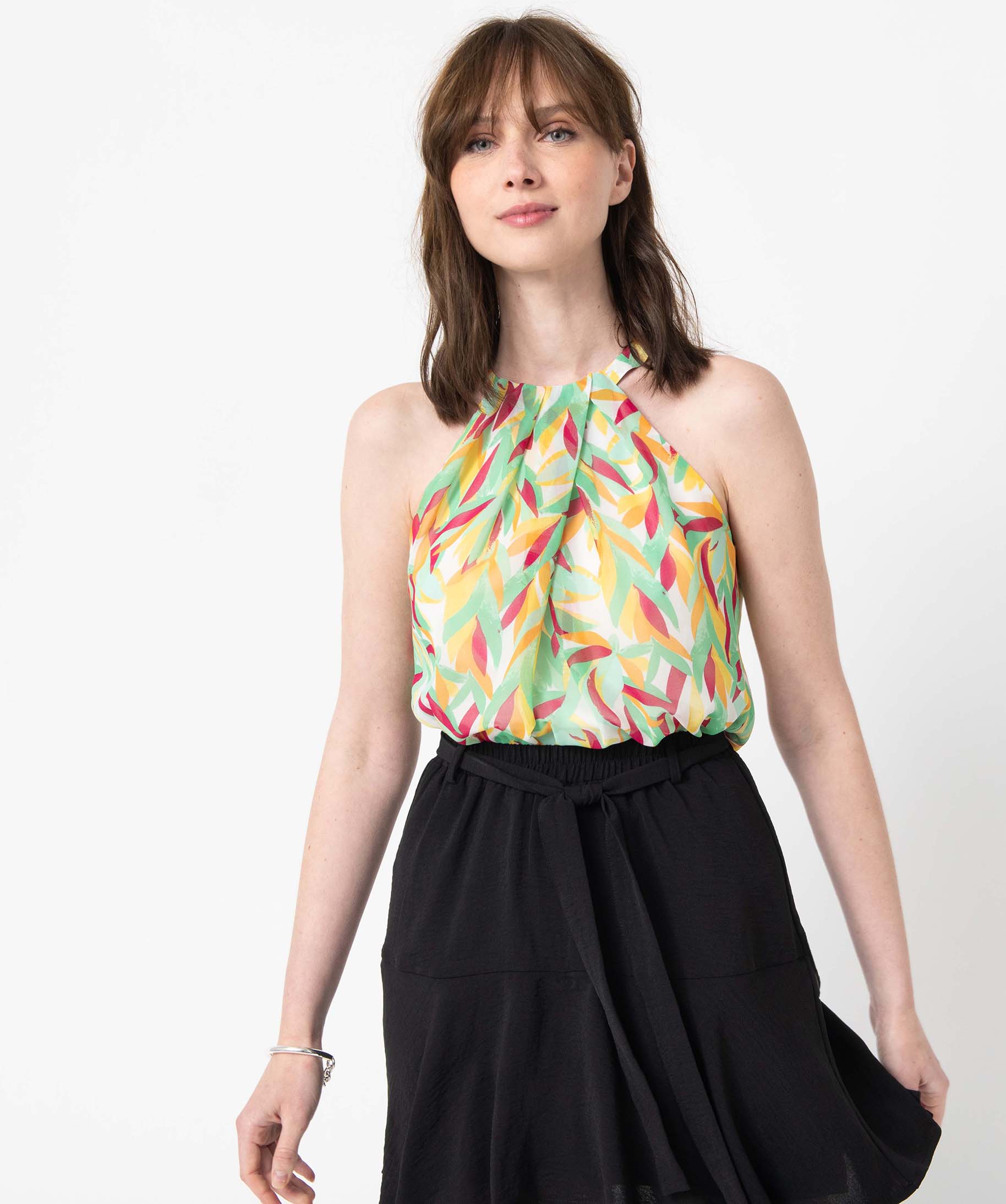 Blouse femme sans manches avec encolure américaine imprime | GEMO
