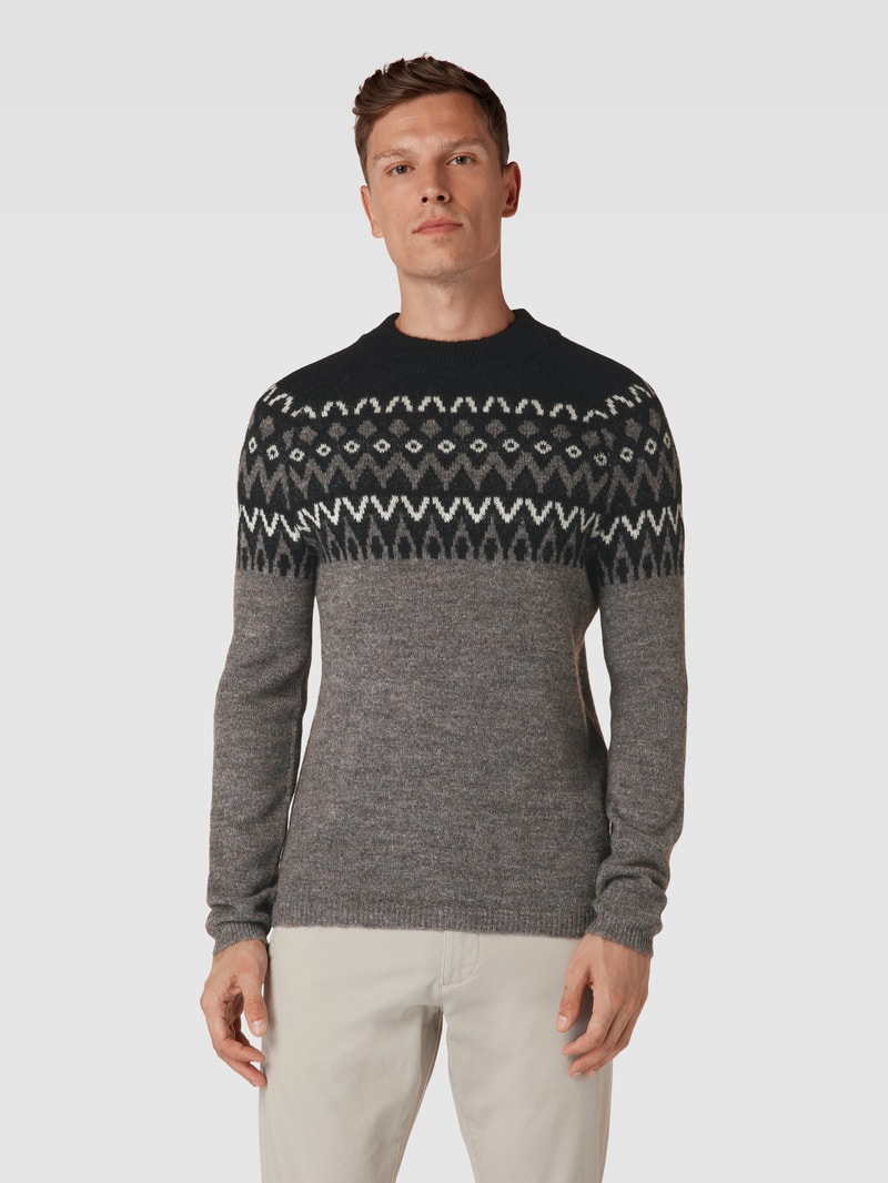 Strickpullover mit Allover-Muster Modell 'norwegian' in hellbraun meliert