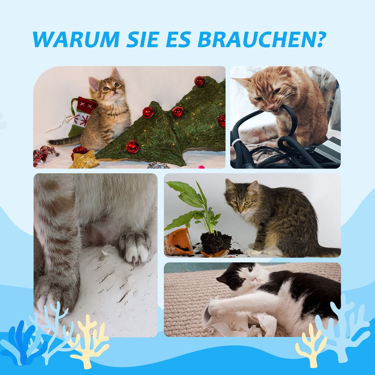 PawHut Kratzbaum, Kletterbaum Deckenhoch, 240-260 cm, Katzenkratzbaum, Hellbraun