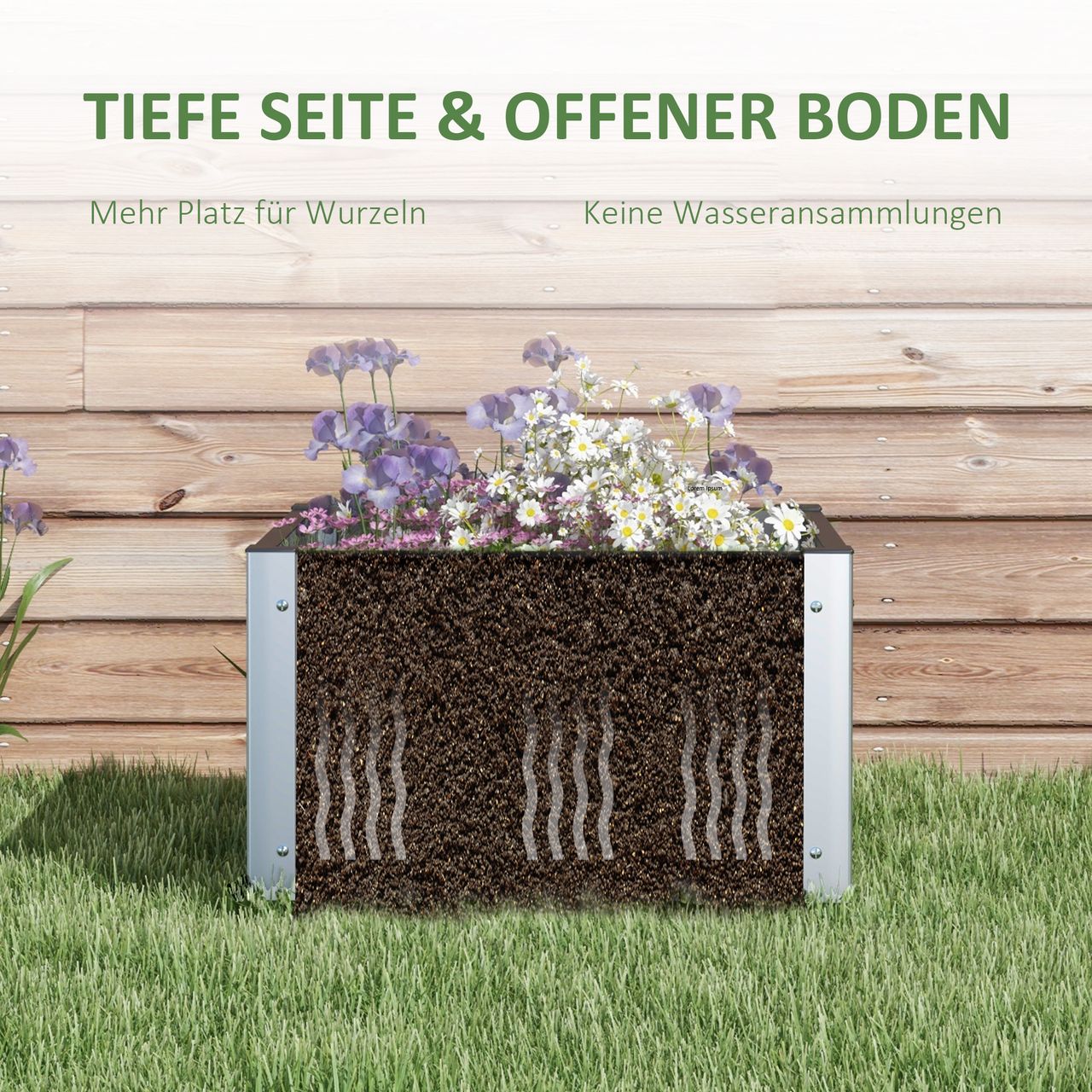 Outsunny Hochbeet, Blumenkasten, Pflanzkasten mit offenem Boden, für Garten Grau