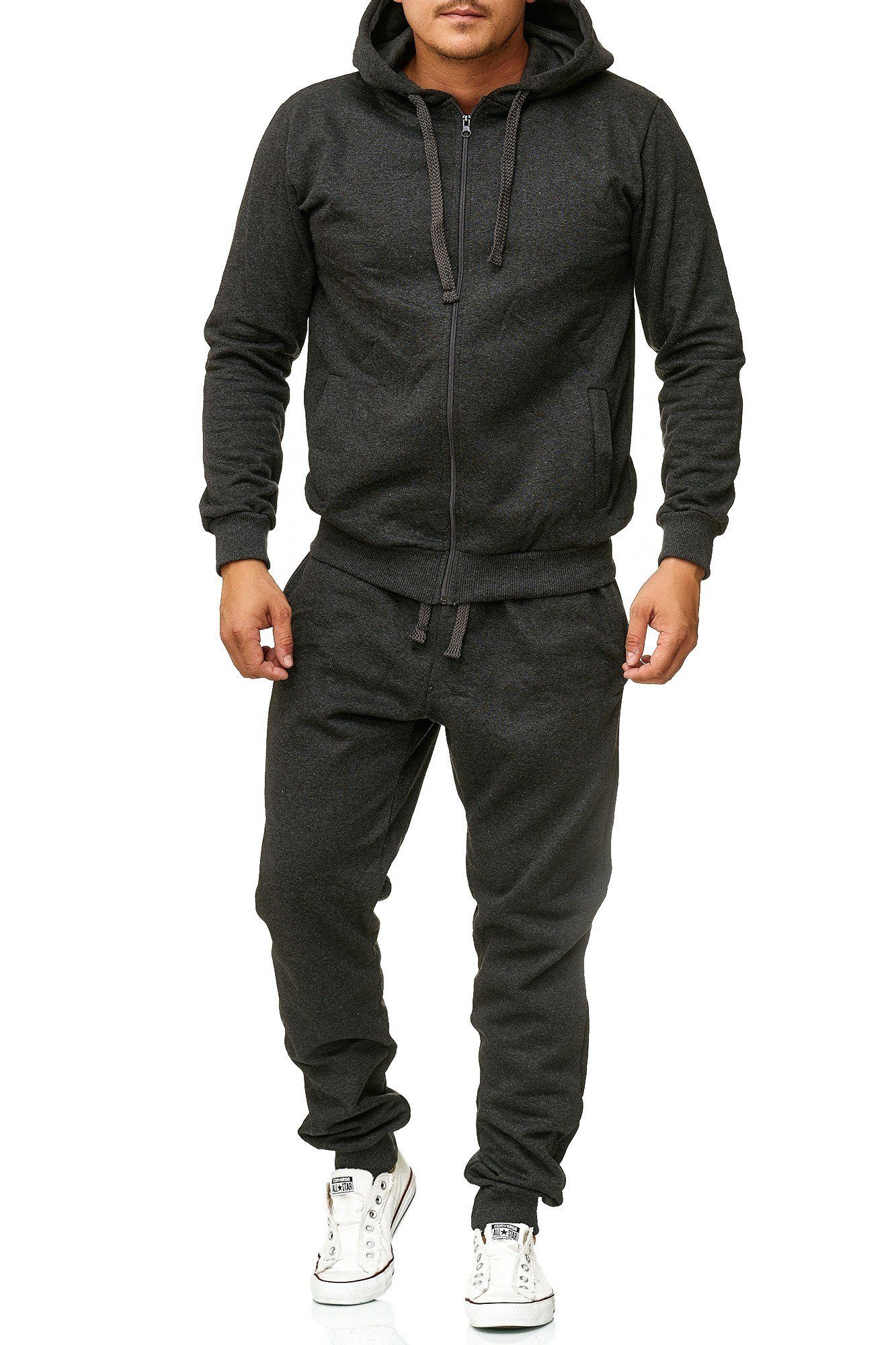 L.gonline Freizeitanzug Herren Jogging-ANZUG, Freizeitanzug, Sporthose und Kapuzenjacke, (Kapuzenjacke mit Reißverschluss, Hose, 2-tlg), Fitness Freizeit Casual