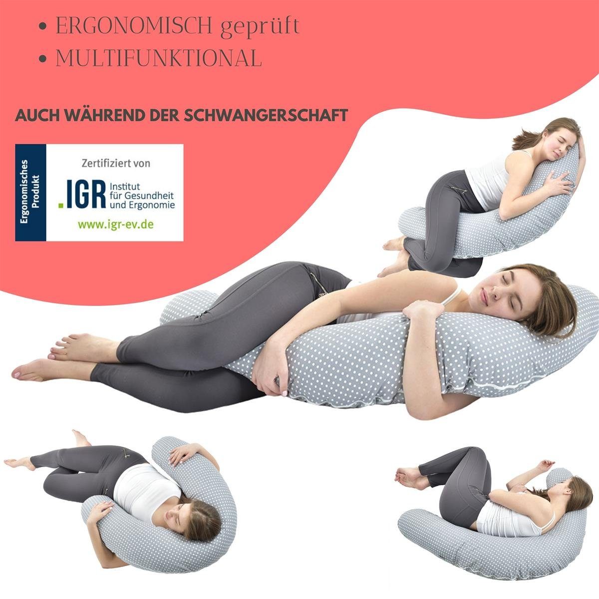 SEI Design Stillkissen Seitenschläferkissen Babynestchen Kuschelnest XXL, Schwangerschaftskissen mit Bezug, Bezug 100% Baumwolle