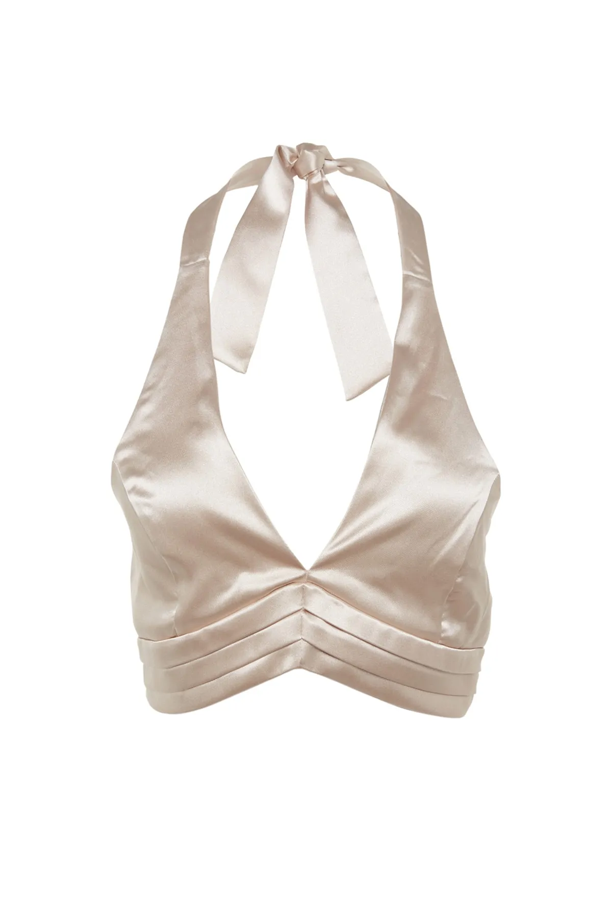 Trendyol Collection  Bustier aus gewebtem Satin in Beige mit bauchfreiem Futter TPRSS23BS00013