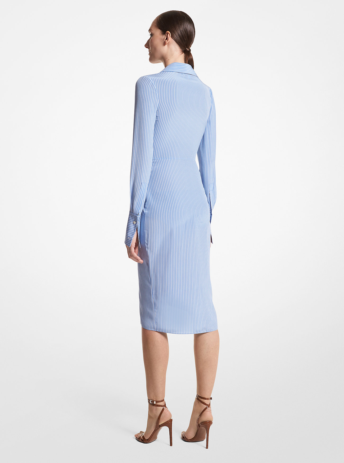 Striped Organic Silk Crepe De Chine Gathered Shirtdress - COAST/WHITE