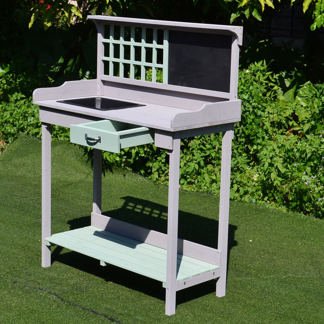 HOMCOM Gartenarbeitstisch Pflanztisch Gärtnertisch Gartentisch mit Wanne Holz