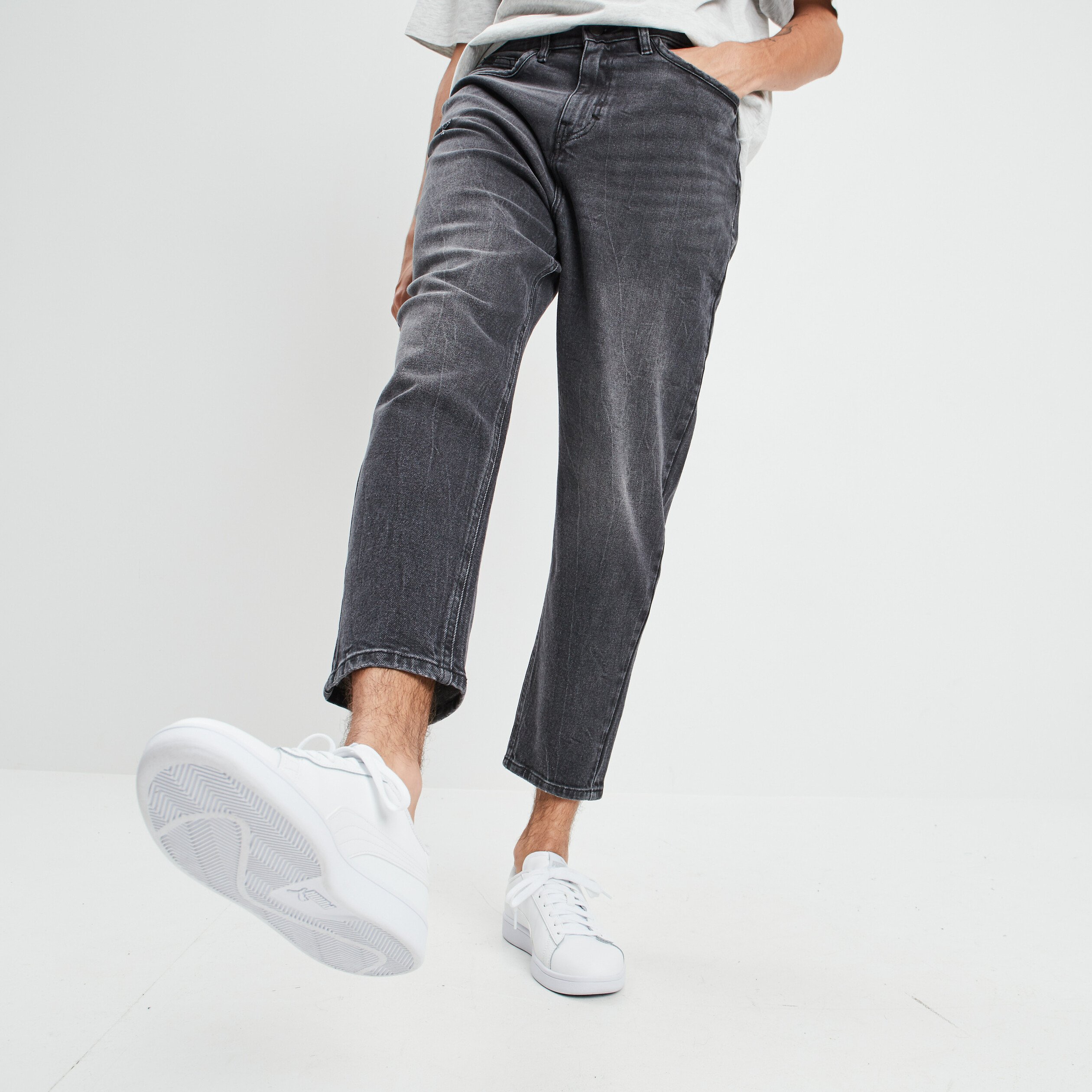 Jeans straight denim gris homme | La Halle