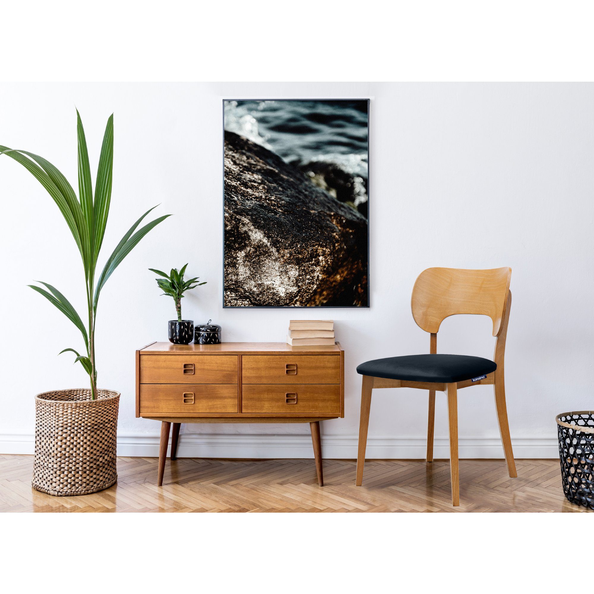 Konsimo Holzstuhl LYCO Küchenstühl Esstischstühl Wohnzimmerstühl Esszimmer Stühl Eiche (Esszimmerstühl, 1 St), Velours-Sitz, Gestell aus Massivholz