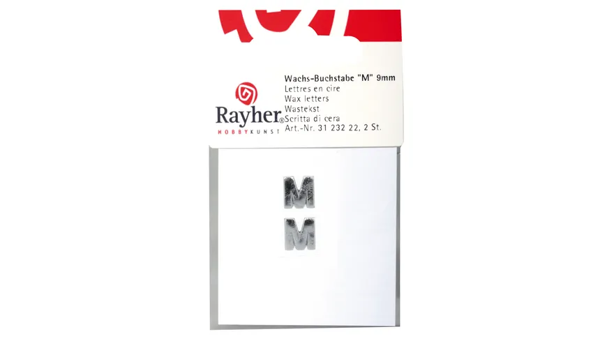 Rayher Wachsbuchstaben -M- silber 9mm 2Stück
