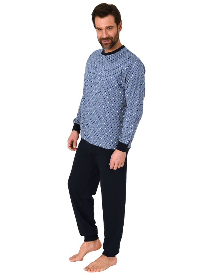 NORMANN Schlafanzug langarm Bündchen - 66067 in blau günstig kaufen