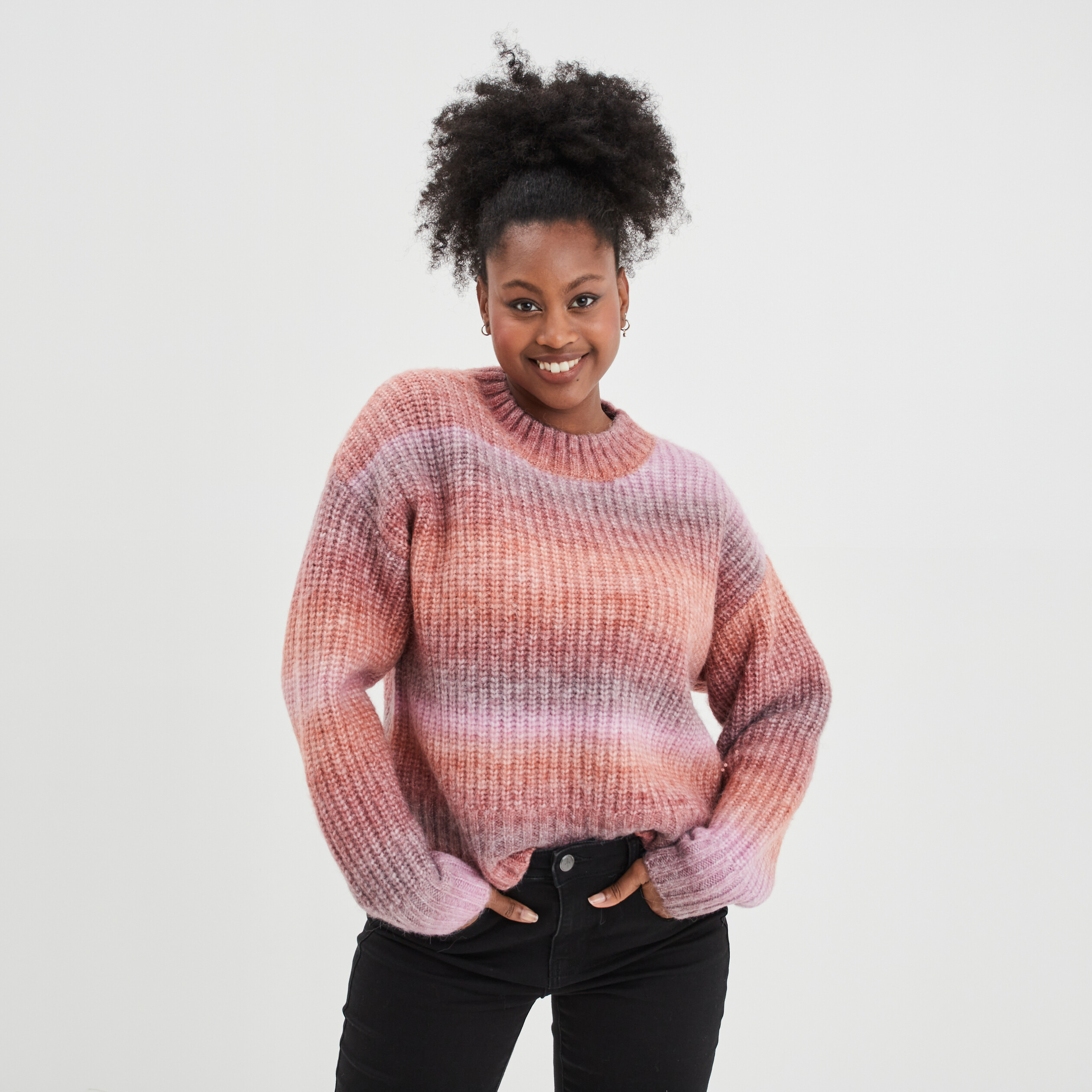 Pull col rond manches longues rose framboise femme | La Halle