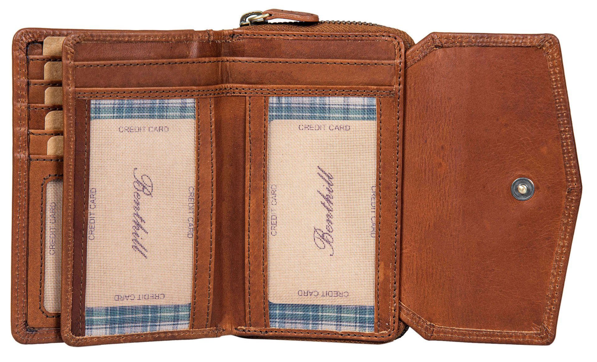 Benthill Geldbörse Damen Portemonnaie Echt Leder Vintage Portmonee Kreditkartenetui, RFID-Schutz Kartenfächer Münzfach Reißverschlussfach