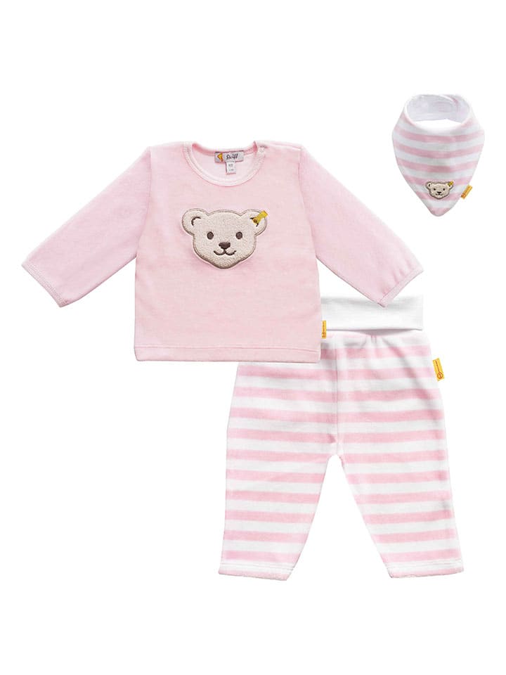 Steiff 3tlg. Outfit in Rosa/ Weiß günstig kaufen