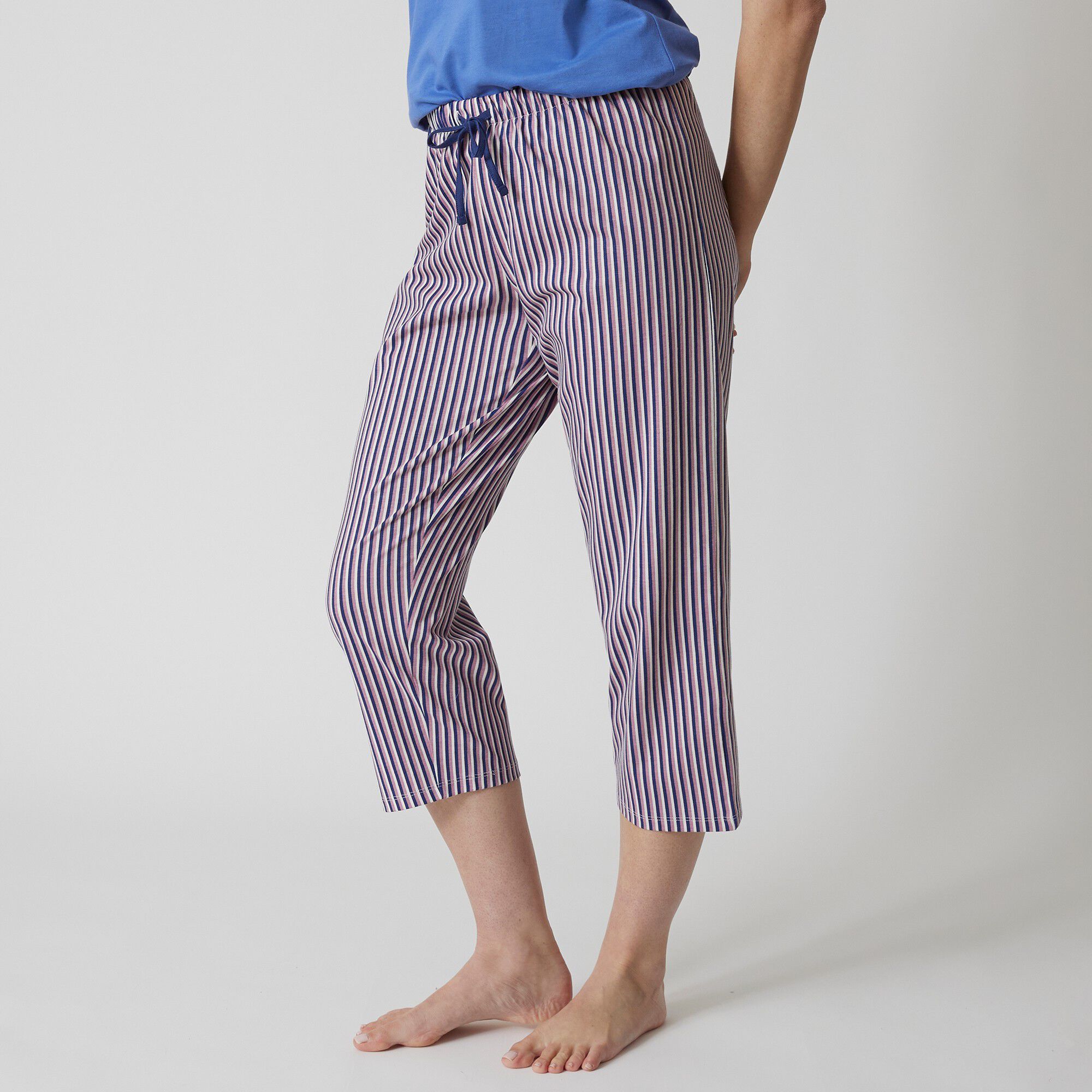 Pantacourt pyjama coton imprimé rayures