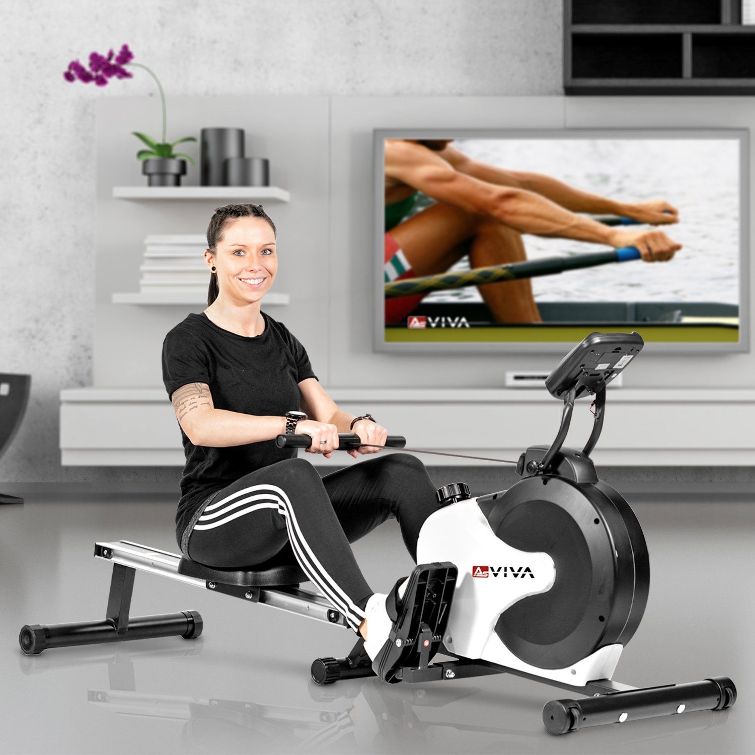 AsVIVA Rudergerät AsVIVA RA11 Rower weiß, Ruderschiene platzsparend hochklappbar