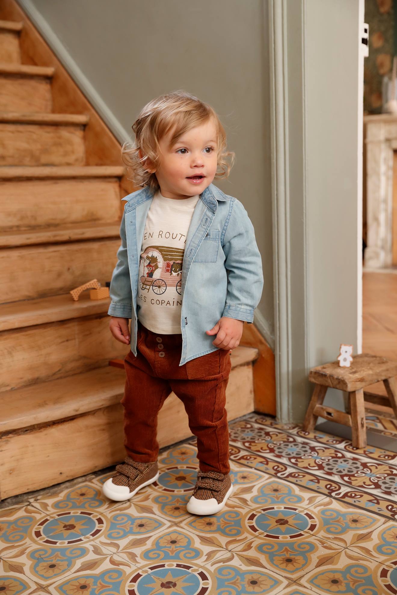 Chemise en jean bébé personnalisable garçon denim bleached