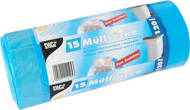 PAPSTAR Müllsäcke 120 L Blau LDPE (Polyethylen niedriger Dichte) 15 Stück