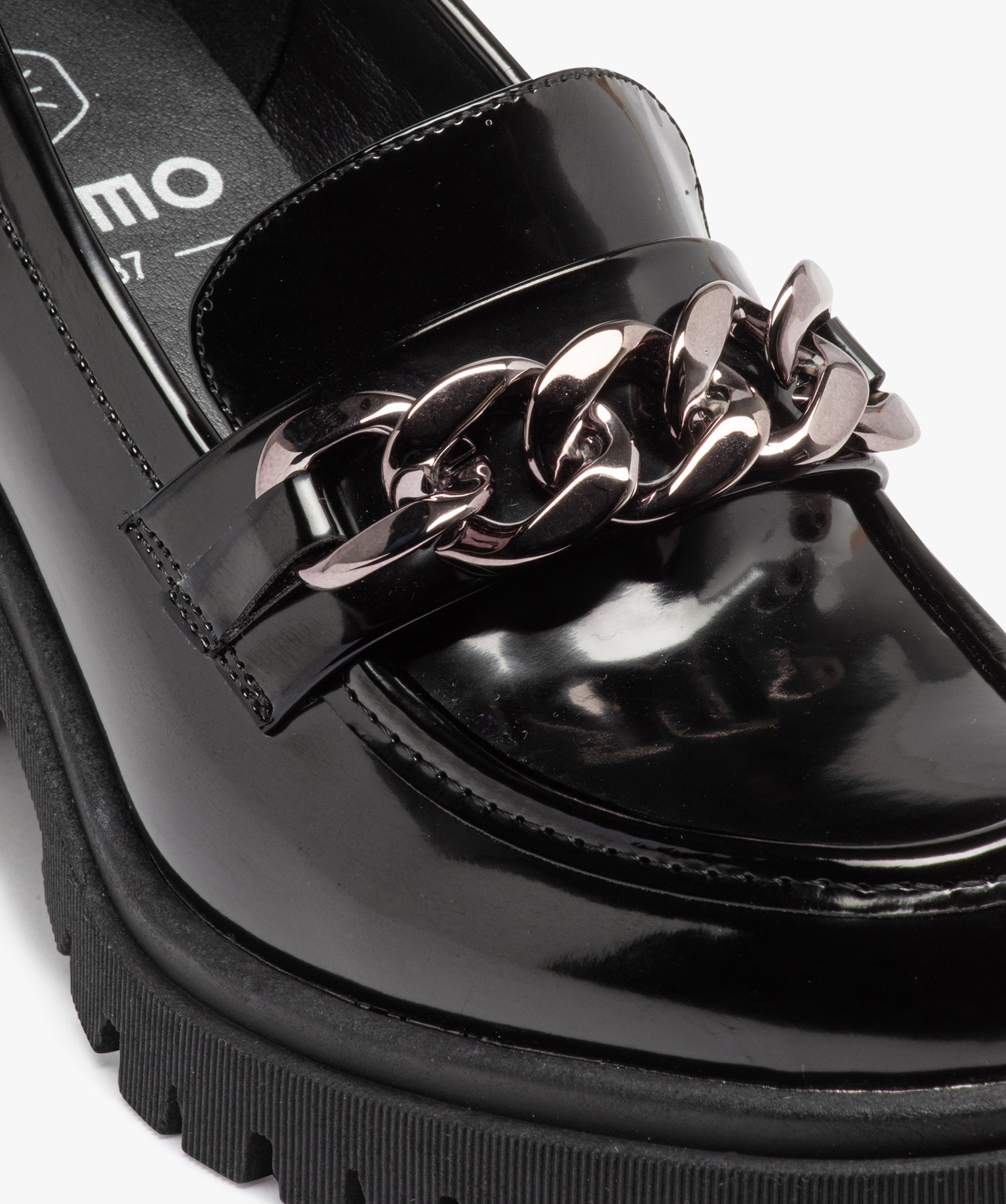 Mocassins femme unis dessus vernis avec talon carré et seme... noir | GEMO